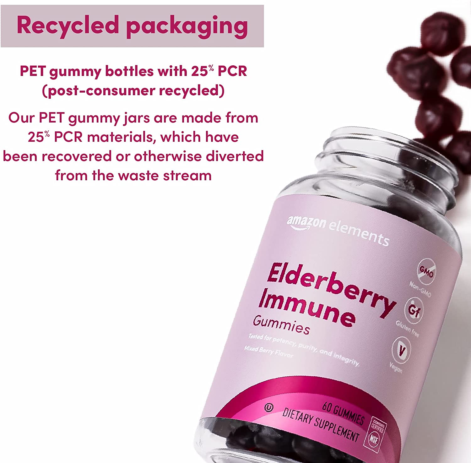Amazon Elements Immune Gummies, 60 Gummies, NSF Certified