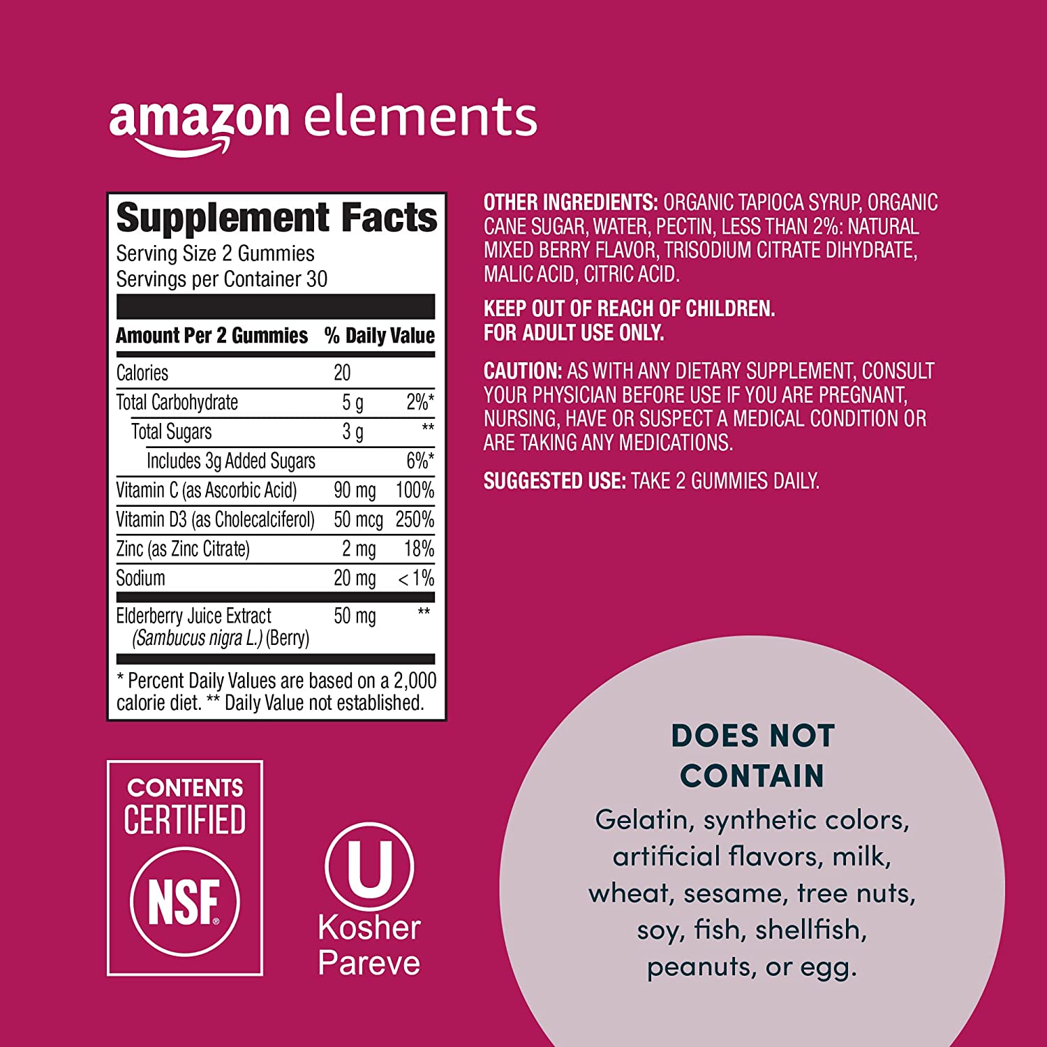 Amazon Elements Immune Gummies, 60 Gummies, NSF Certified