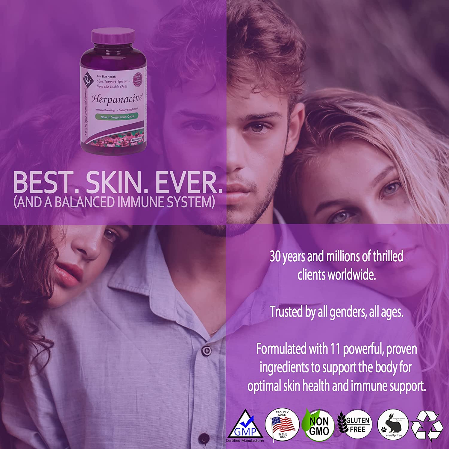 Diamond Herpanacine Natural Skin Care and Immune Support - Vitamins to Help Clear Skin - Complete Sk