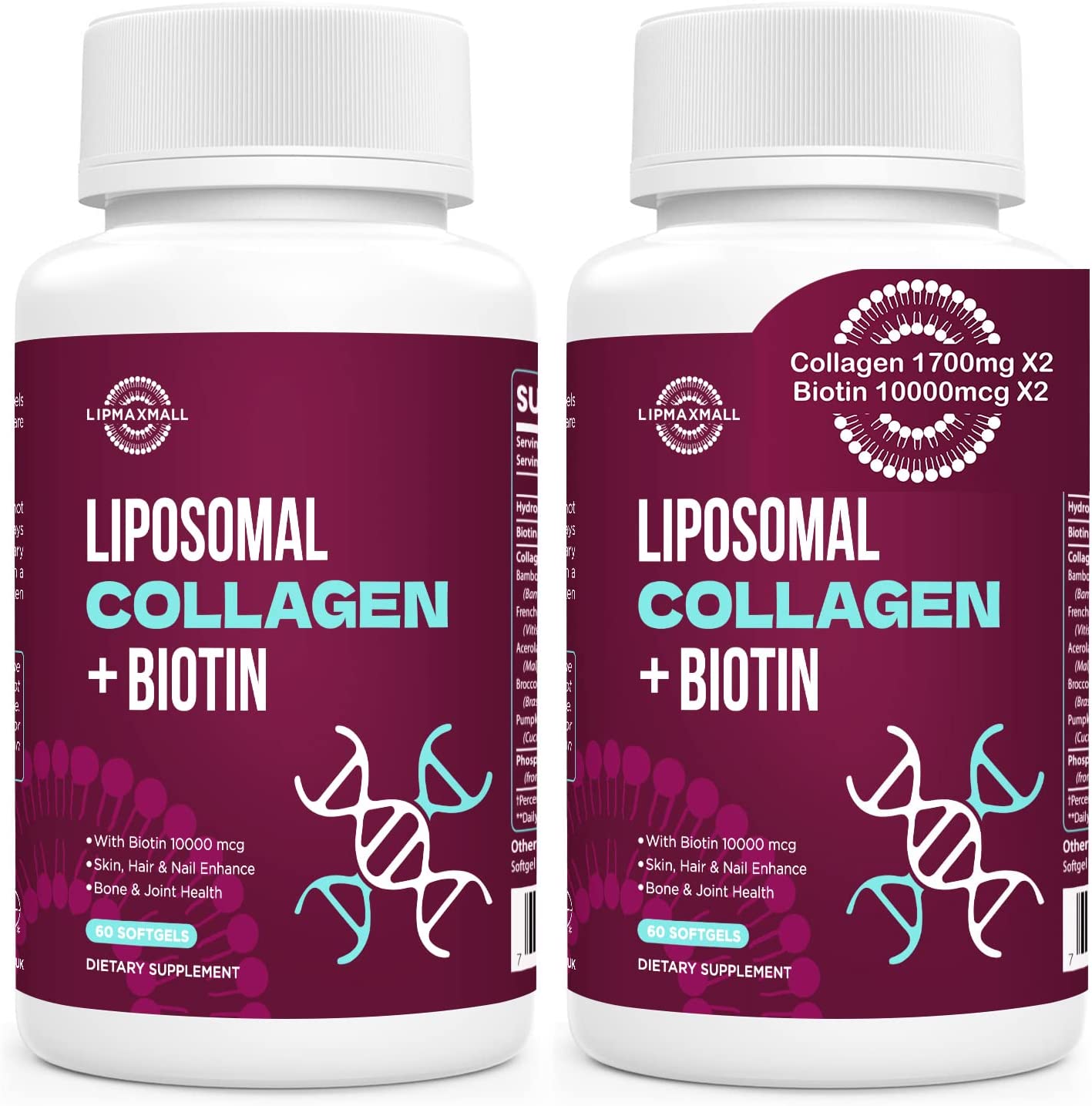 Liposomal Collagen 1700mg + Biotin 10000mcg Hair Growth, Hair, Skin