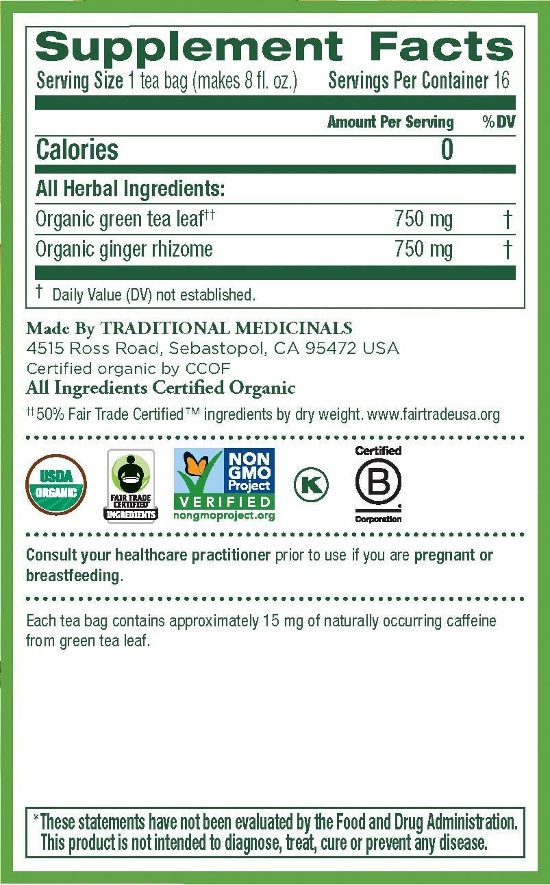Traditional Medicinals Tea Og1 Green W/Ginger 16 Bag