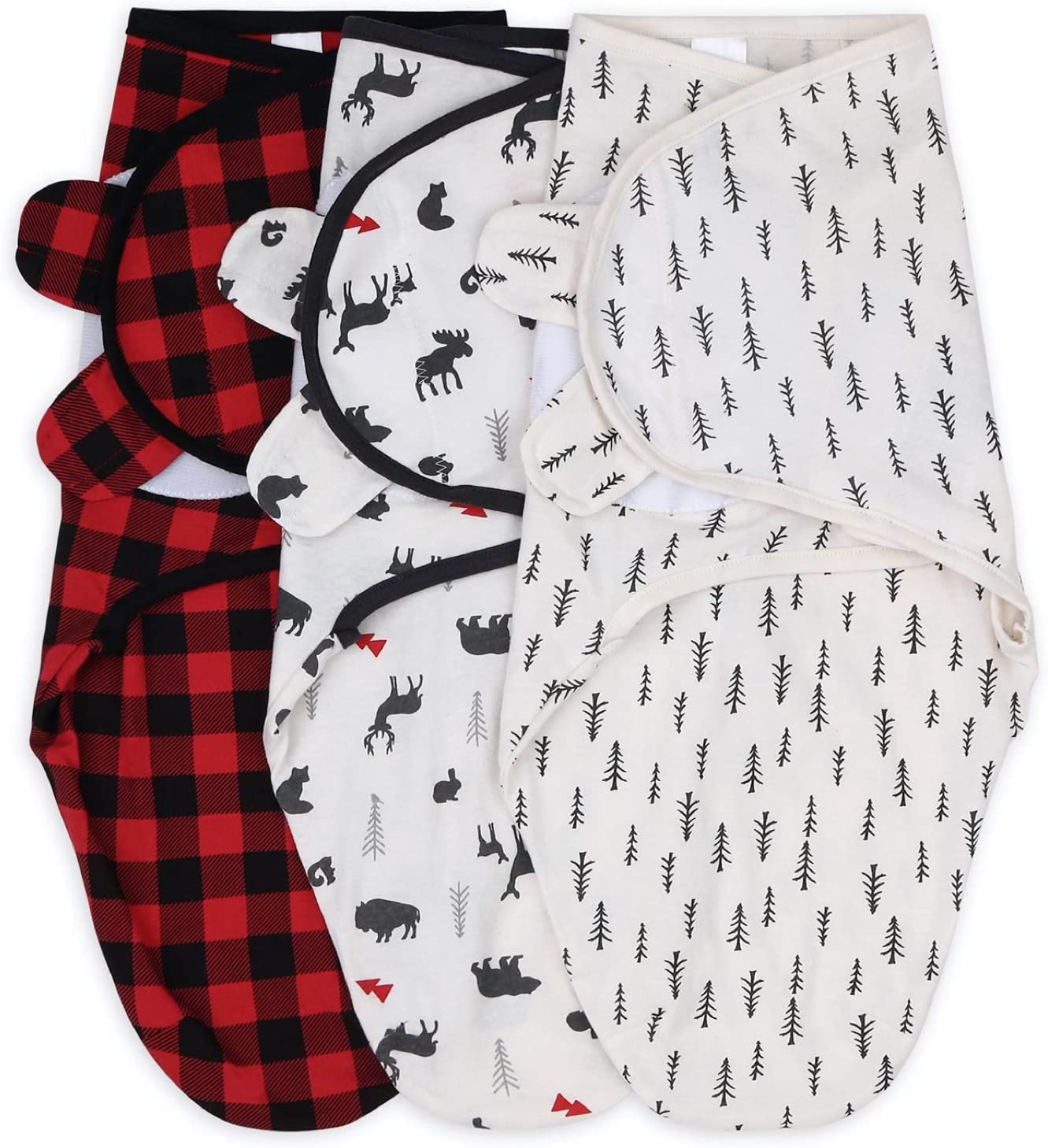 The Peanutshell Baby Swaddle Blankets for Boys or Girls, Woodland Animals & Buffalo Plaid, 3 Pack Wr