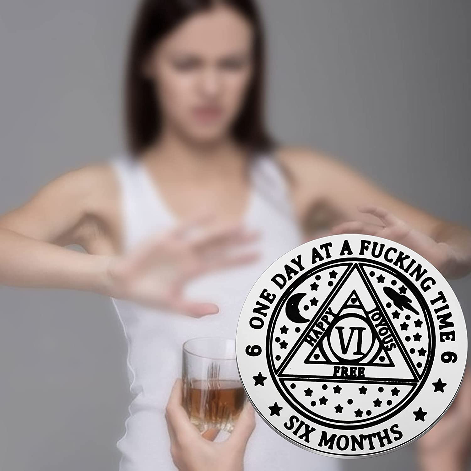 ENSIANTH One Day at a Fucking Time Token AA Sober Anniversary Medallion for 1 Year, 6 Months, 24 Hou