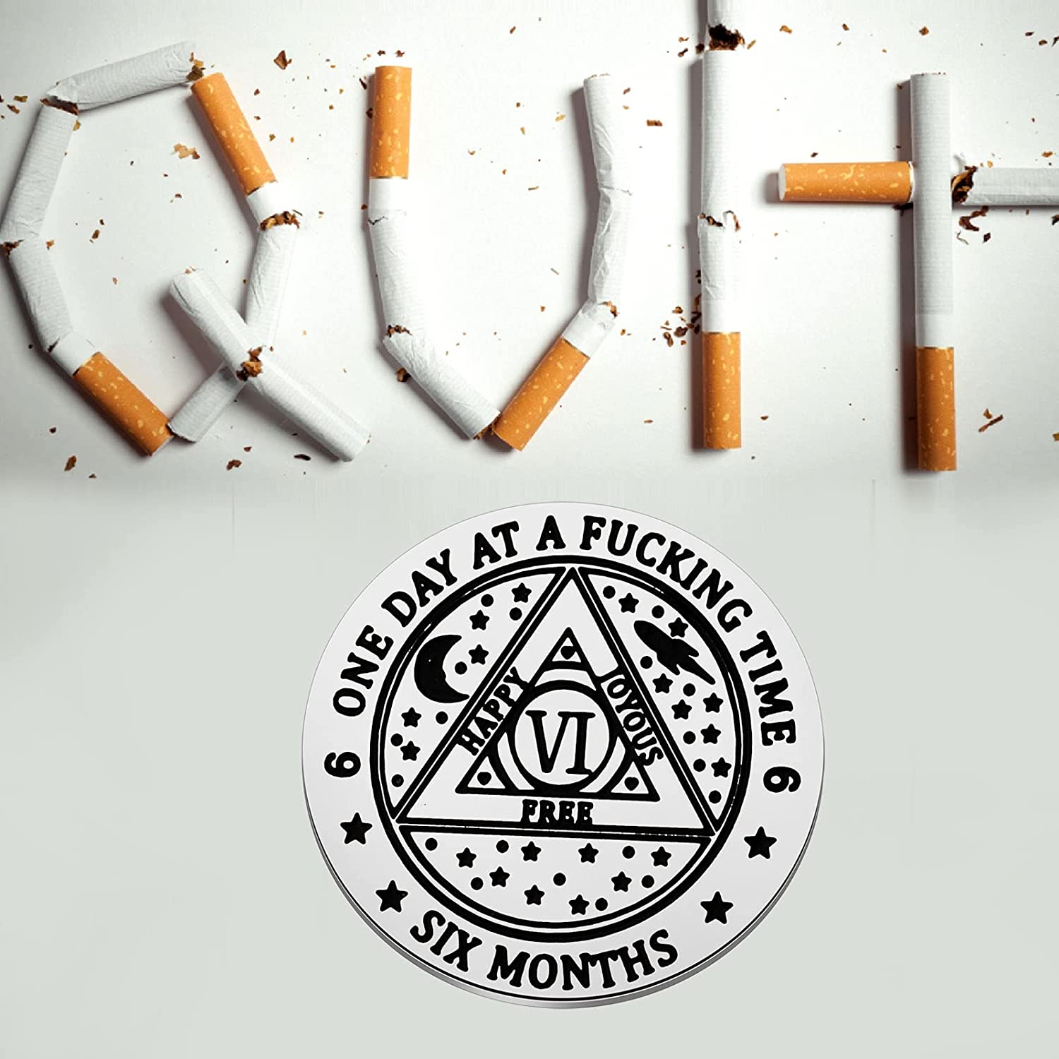 ENSIANTH One Day at a Fucking Time Token AA Sober Anniversary Medallion for 1 Year, 6 Months, 24 Hou