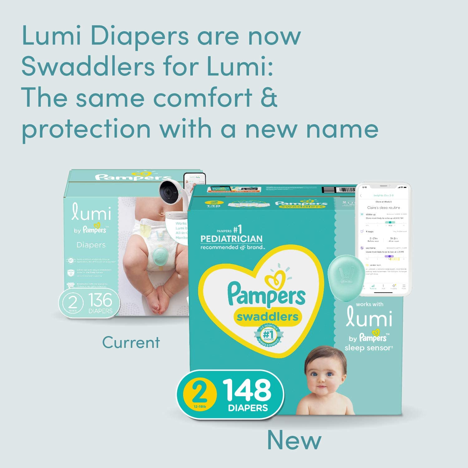 Lumi by Pampers, Size 2 Diapers, Enormous - Compatible with Lumi Sleep System (Sold Separately), 148