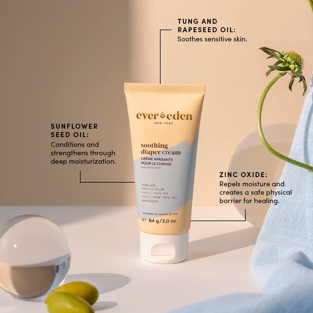 Evereden Soothing Diaper Rash Cream 3.0 oz | Clean and Unscented Diaper Care | Natural and Plant Bas