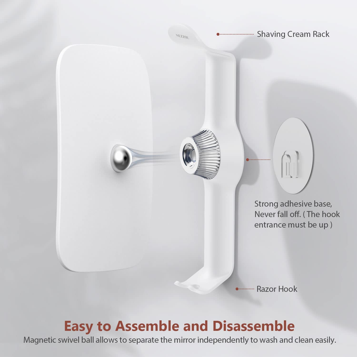 NEZZOE 3X Magnifying Shower Mirror for Shaving, Bathroom Mirror with