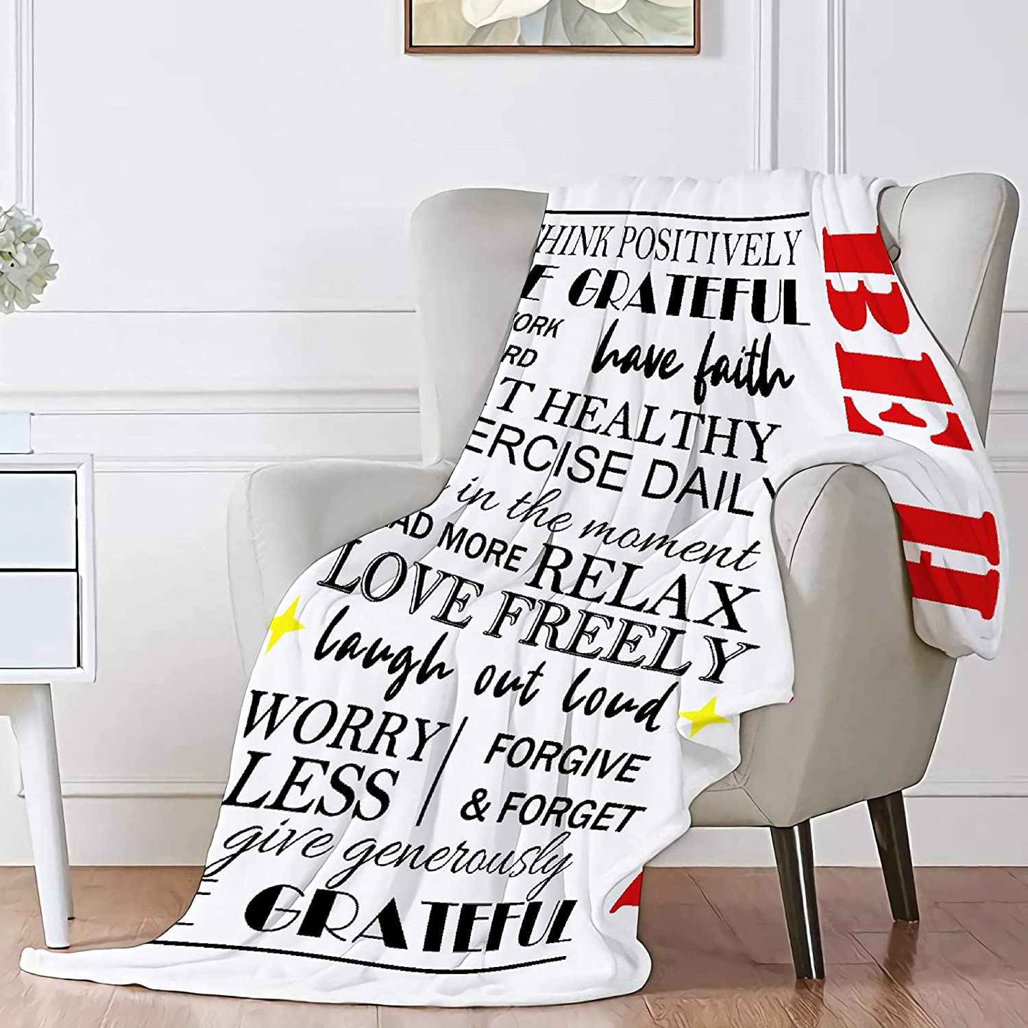 Flannel Fleece Super Soft Cozy Blanket Be Happy All Seasons Lightweight Microfiber Throw for Living 