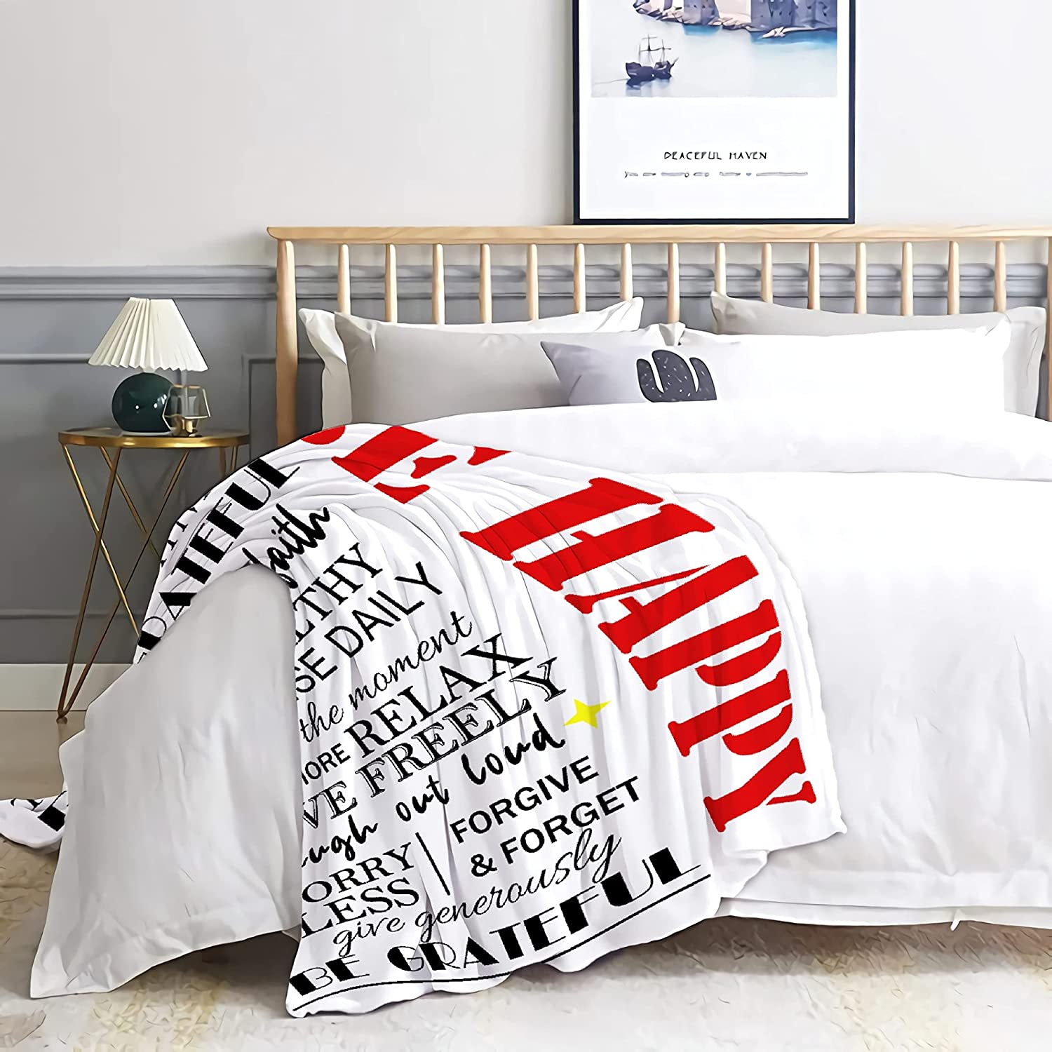 Flannel Fleece Super Soft Cozy Blanket Be Happy All Seasons Lightweight Microfiber Throw for Living 