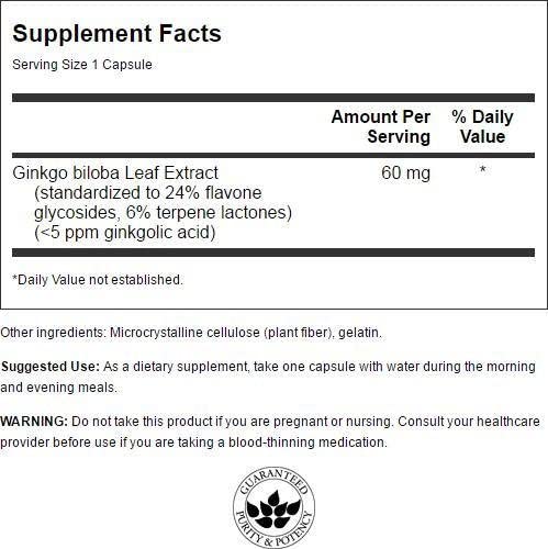 Swanson Ginkgo Biloba Extract 60 Milligrams 30 Capsules