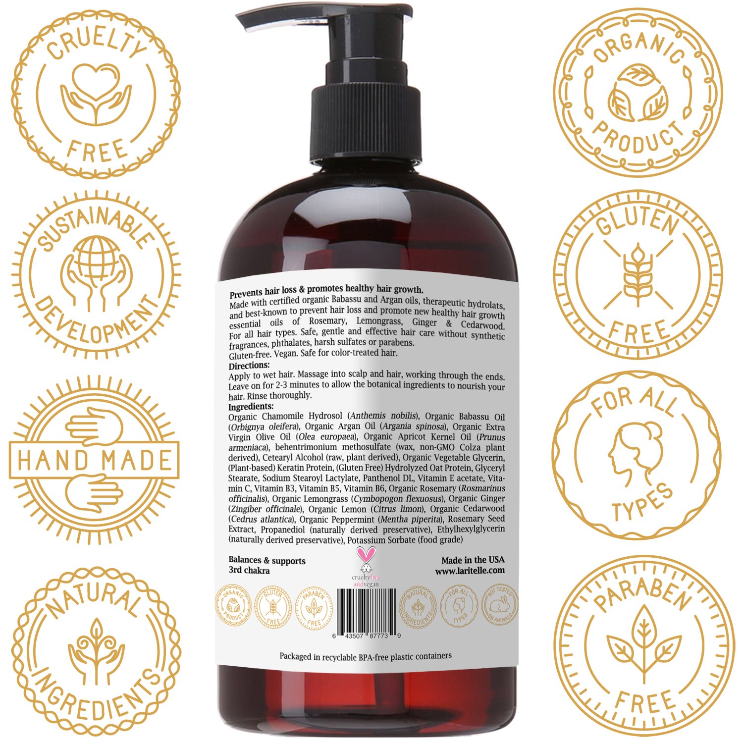 Laritelle Organic Hair Loss Treatment for Men and Women | Fortifying, Strengthening and Follicle Rej