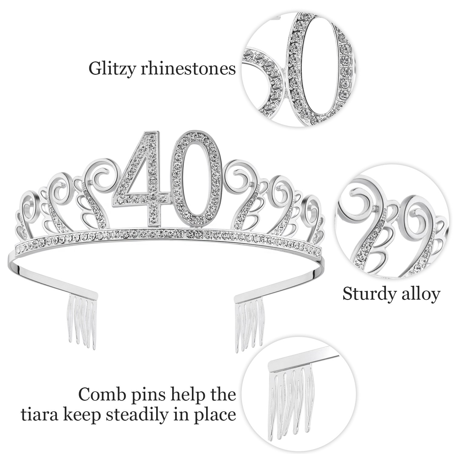 BABEYOND 40th Birthday Tiara and Sash Crystal Happy Birthday Crown and Satin 40 & Fabulous Sash 40th