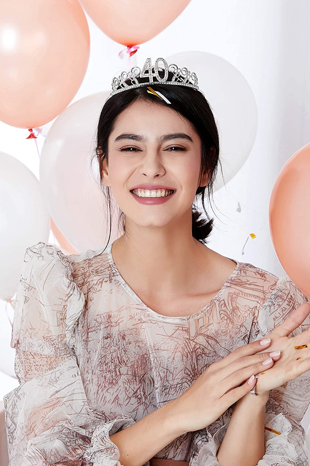 BABEYOND 40th Birthday Tiara and Sash Crystal Happy Birthday Crown and Satin 40 & Fabulous Sash 40th