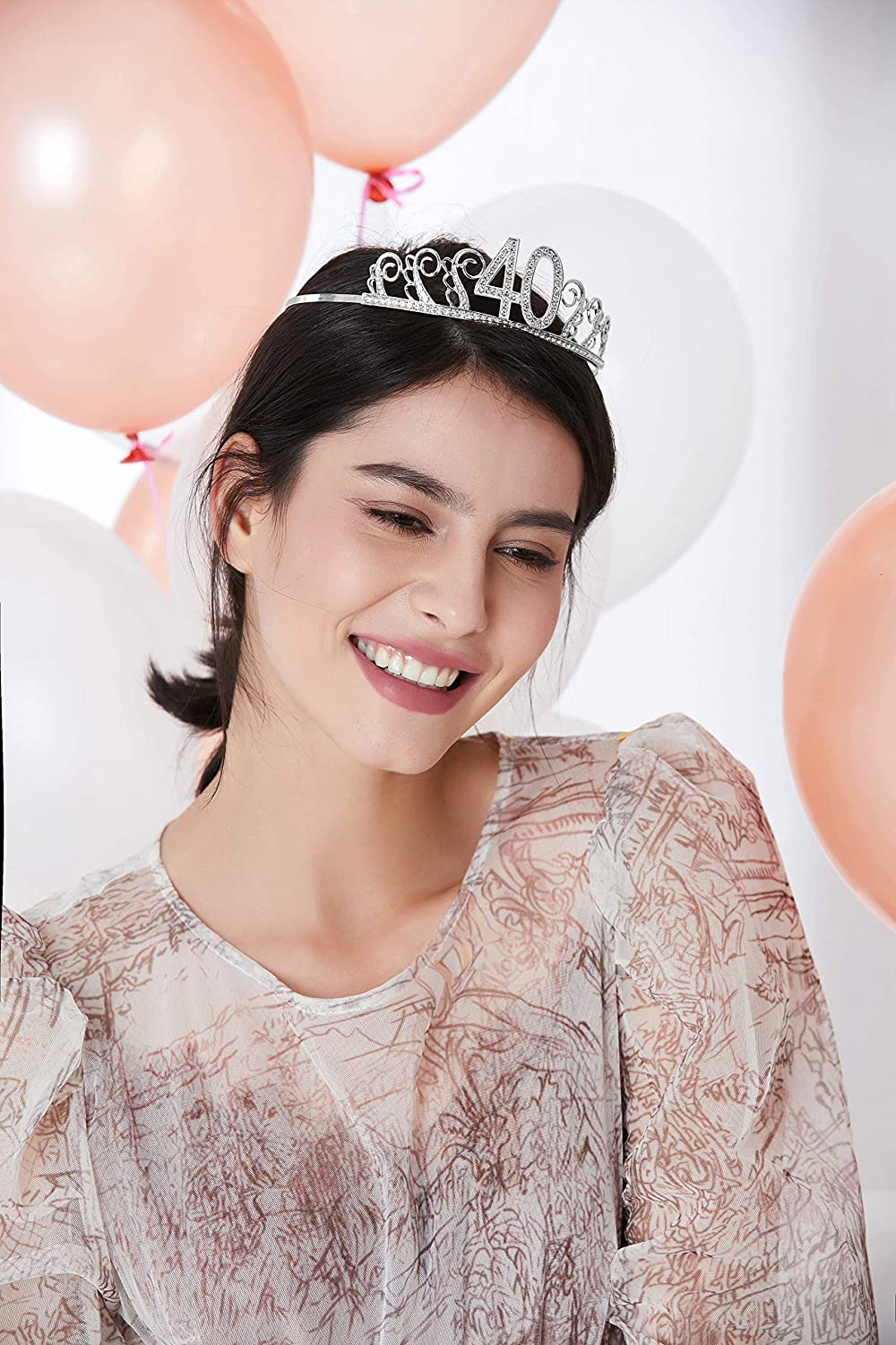 BABEYOND 40th Birthday Tiara and Sash Crystal Happy Birthday Crown and Satin 40 & Fabulous Sash 40th