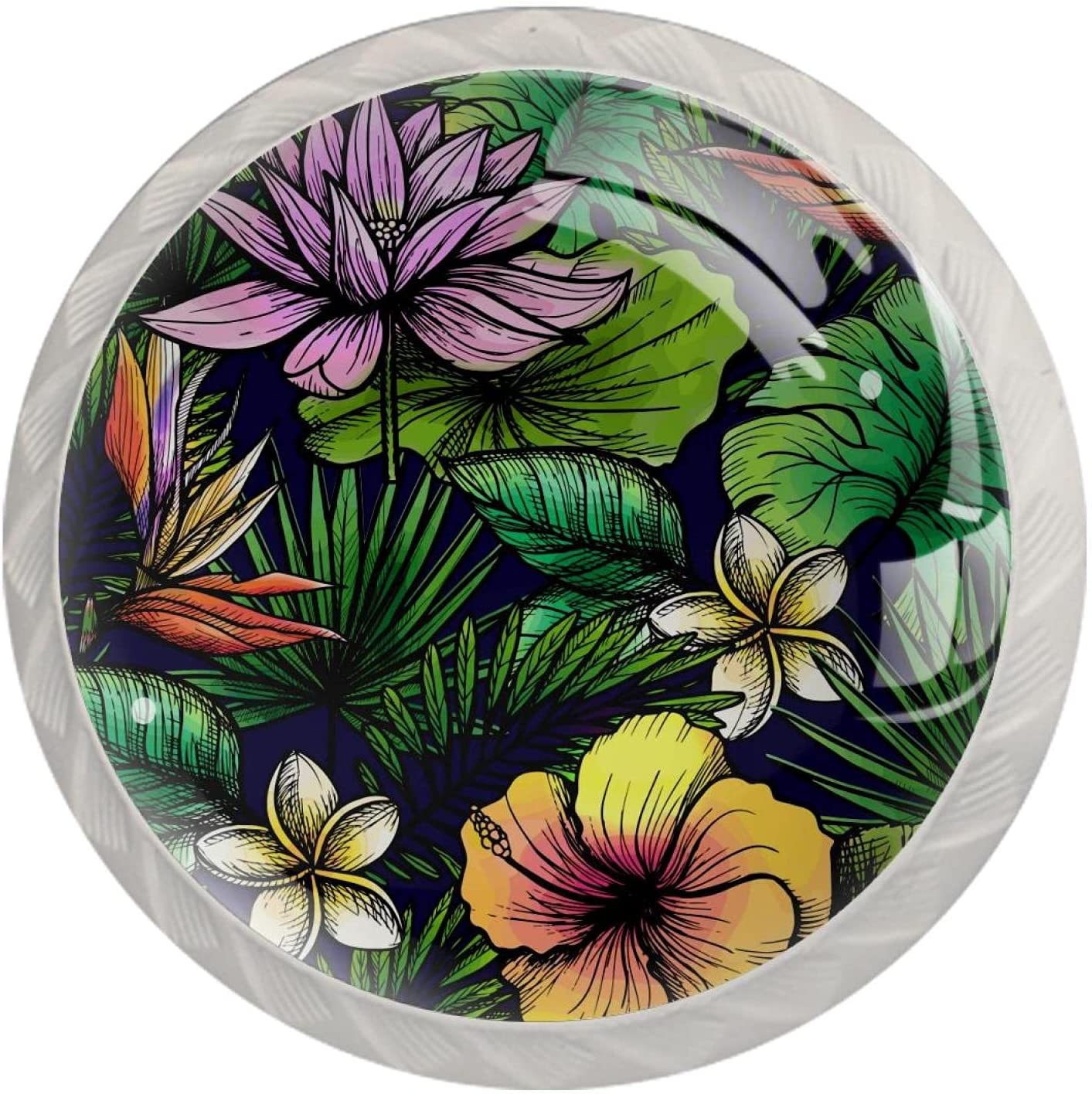 Lagerery Drawer Knobs for Boys Tropical Flowers Dresser Knobs Kids Crystal Glass Cabinet Knobs 4Pcs