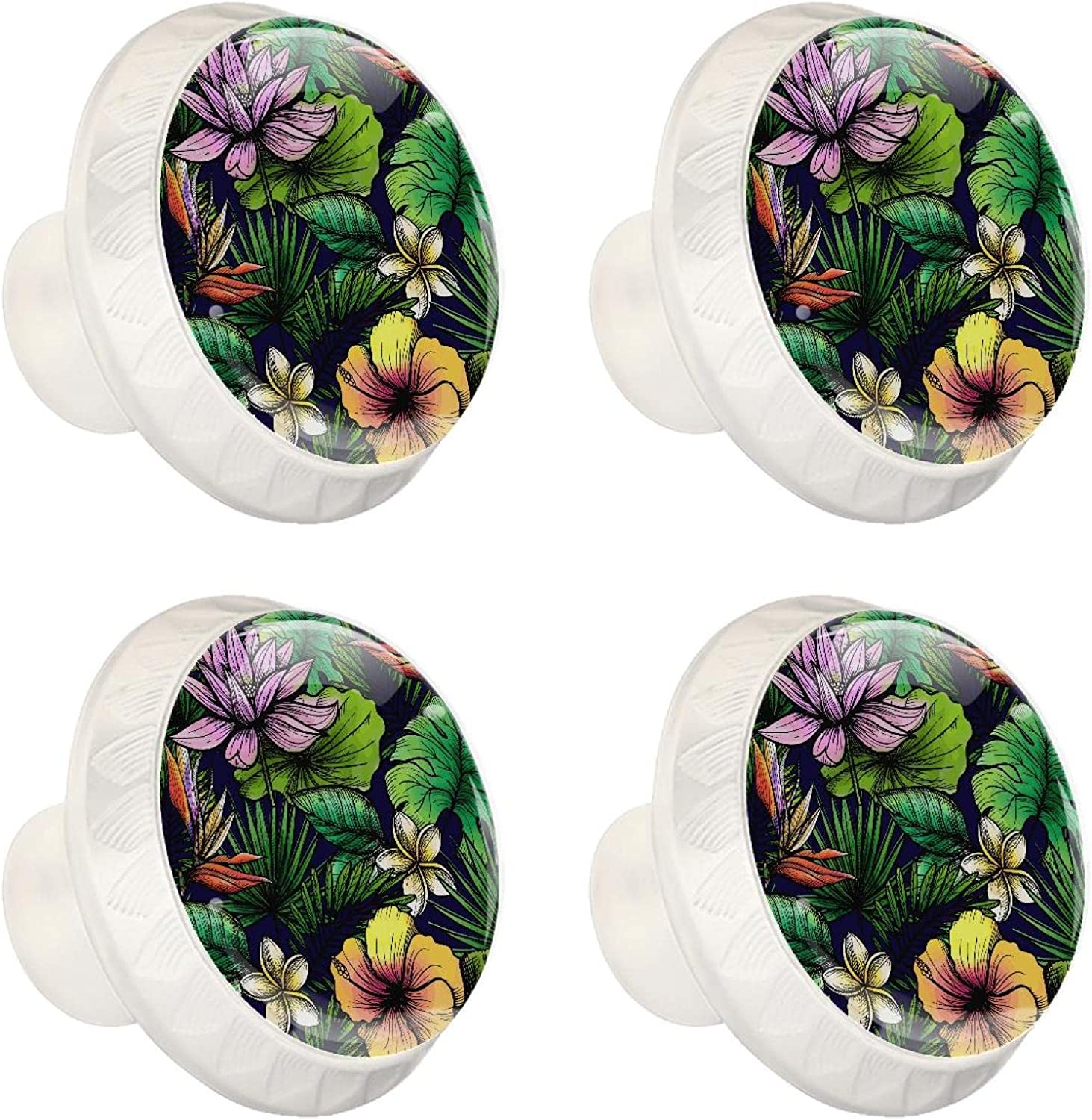Lagerery Drawer Knobs for Boys Tropical Flowers Dresser Knobs Kids Crystal Glass Cabinet Knobs 4Pcs