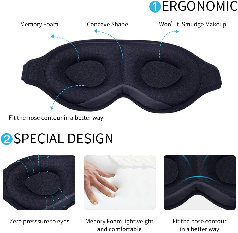 Sleep Mask for Men Women, 3D Contoured Cup 100% Blackout Sleeping Eye Mask & Blindfold, Soft and Com