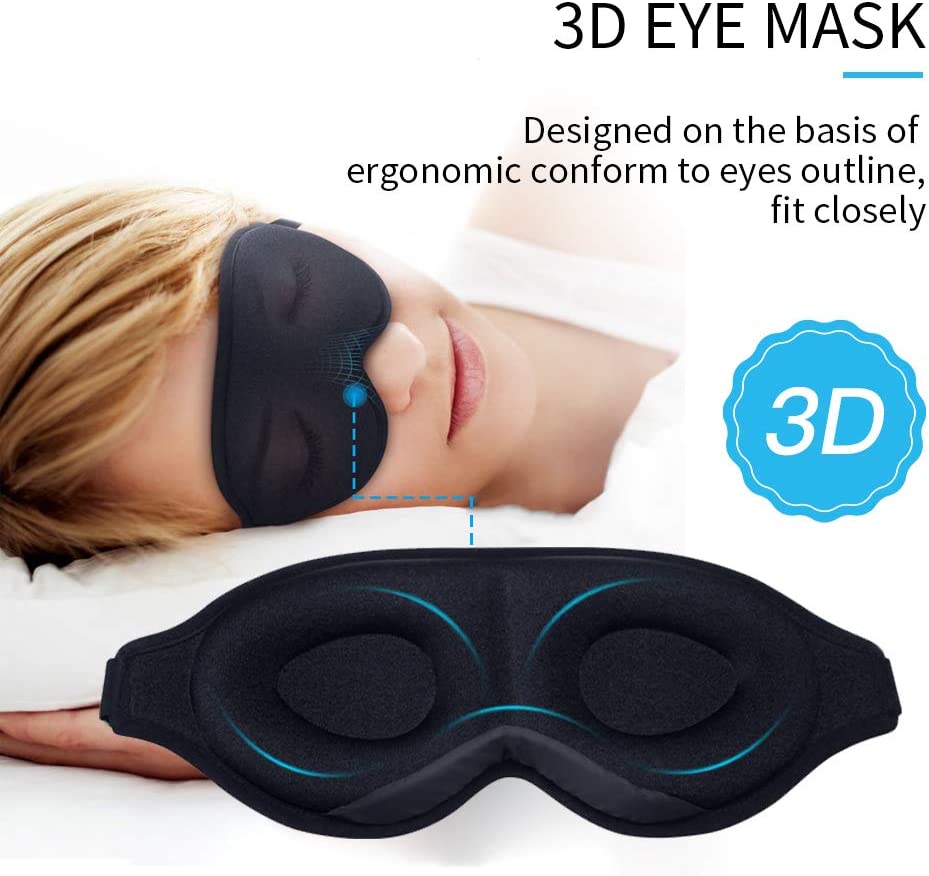 Sleep Mask for Men Women, 3D Contoured Cup 100% Blackout Sleeping Eye Mask & Blindfold, Soft and Com