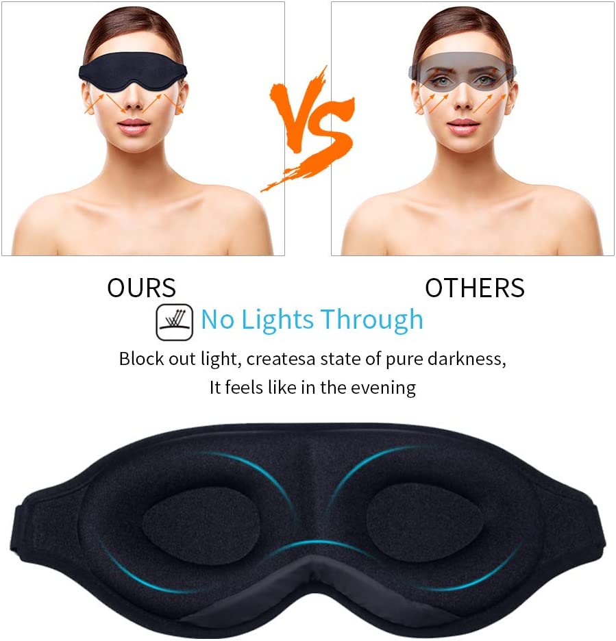 Sleep Mask for Men Women, 3D Contoured Cup 100% Blackout Sleeping Eye Mask & Blindfold, Soft and Com