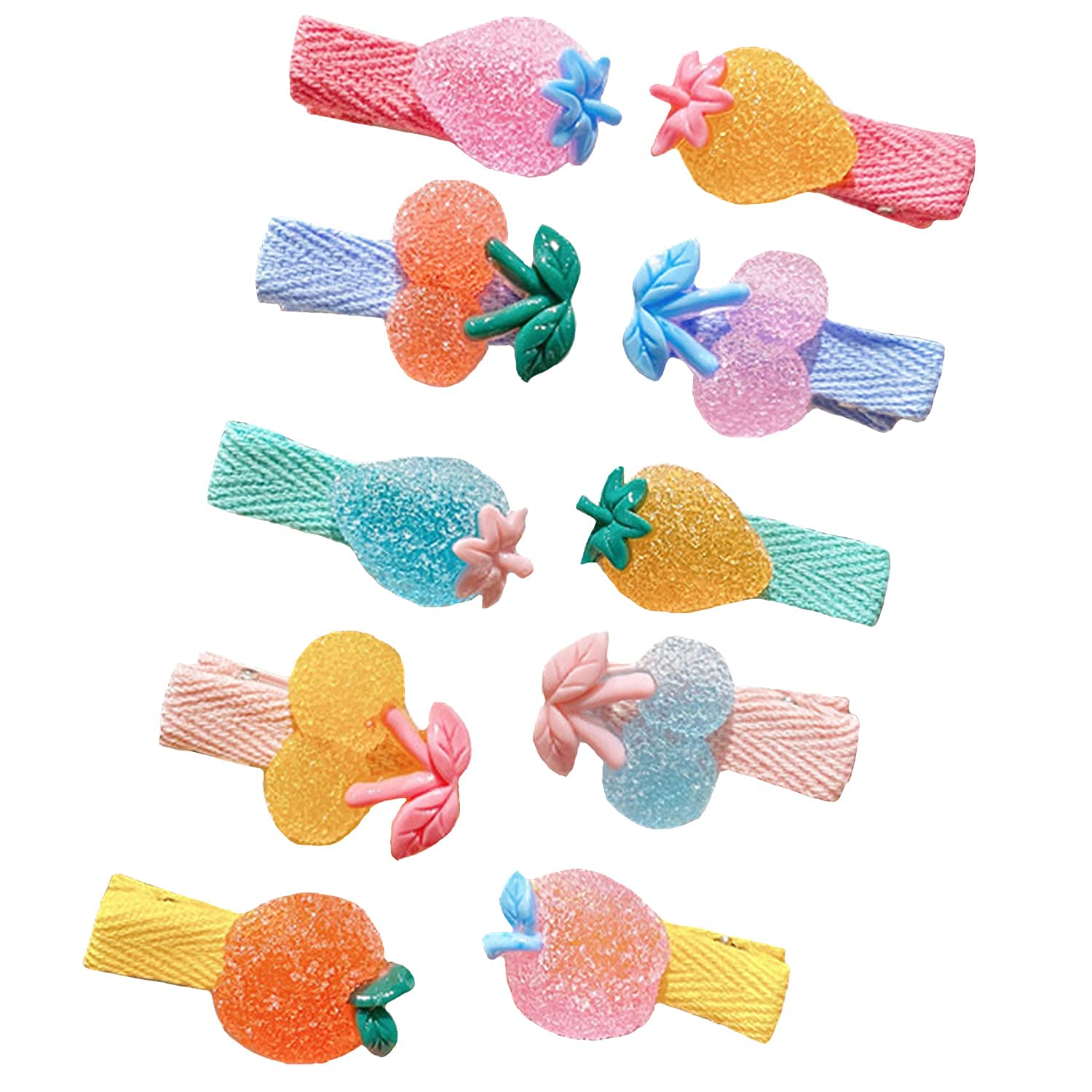 10 Pcs Baby Girls Hair Clips Adorable Strawberry Cherry Patterns Hair Barrettes Fully Lined Alligato