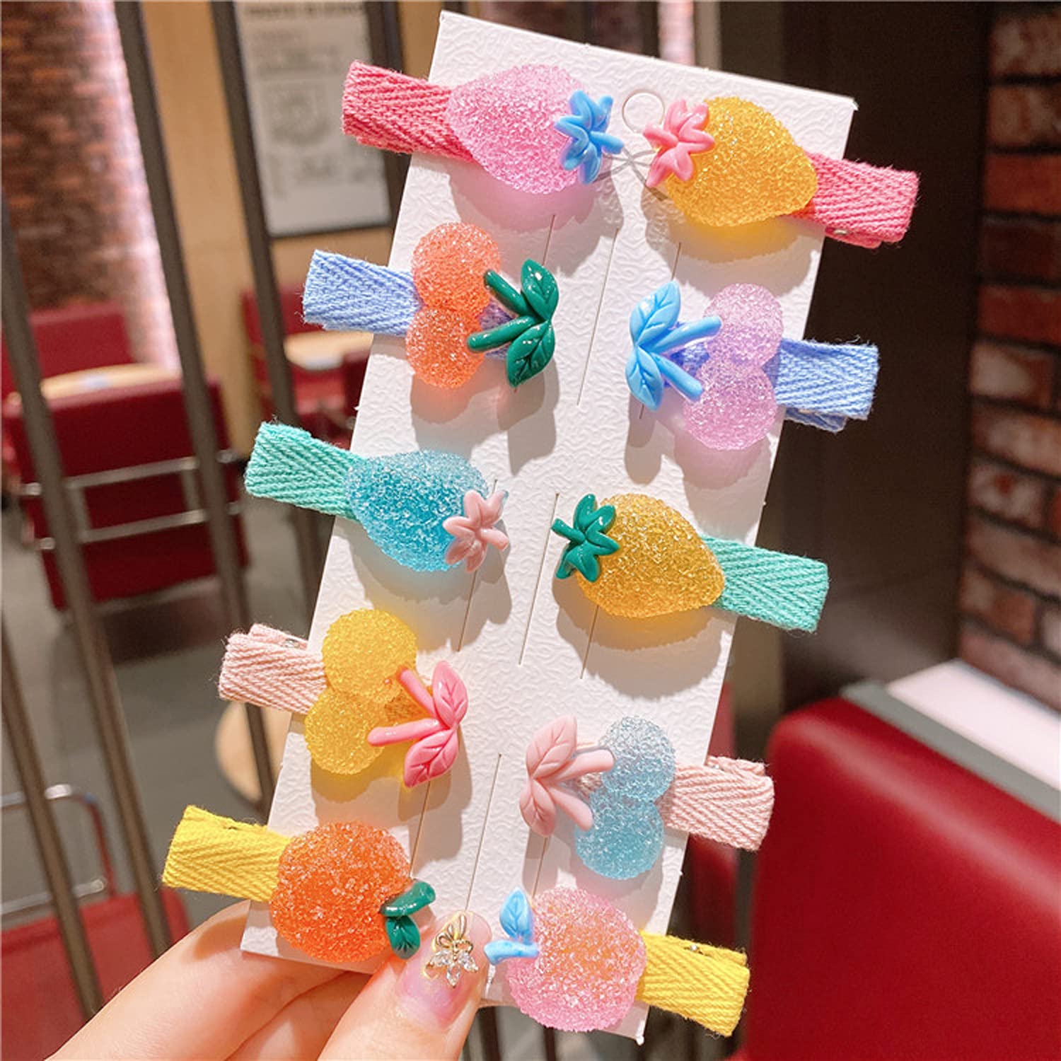 10 Pcs Baby Girls Hair Clips Adorable Strawberry Cherry Patterns Hair Barrettes Fully Lined Alligato
