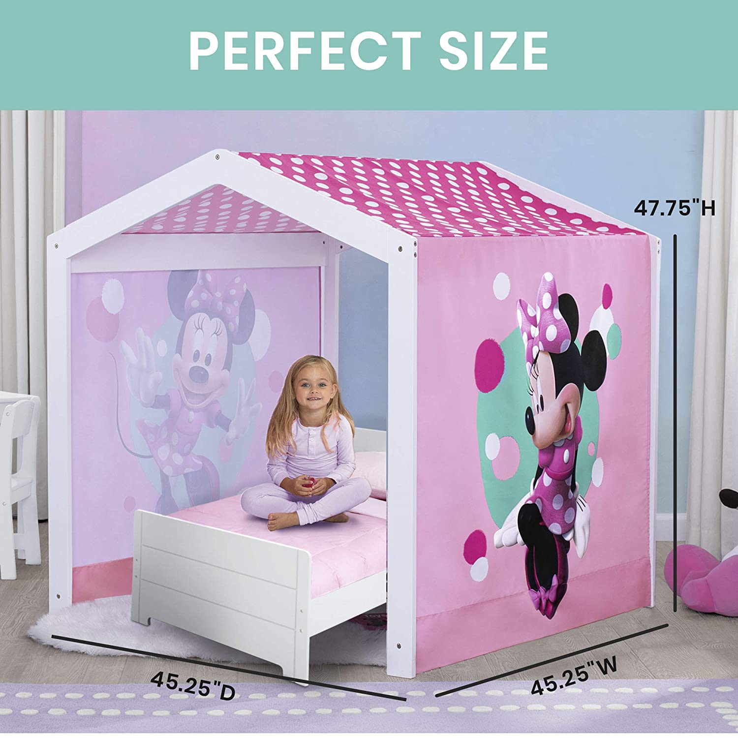 Disney Minnie Mouse Indoor Playhouse with Fabric Tent + MySize Wood Toddler Bed by Delta Children, B