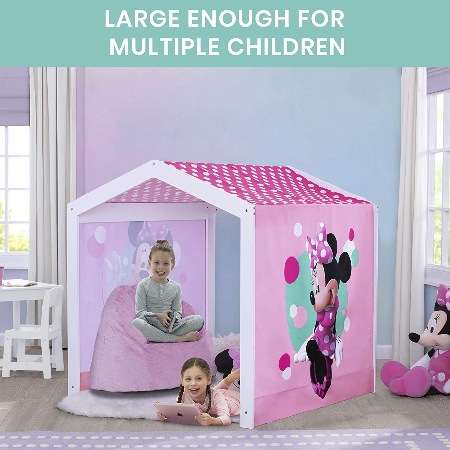 Disney Minnie Mouse Indoor Playhouse with Fabric Tent + MySize Wood Toddler Bed by Delta Children, B