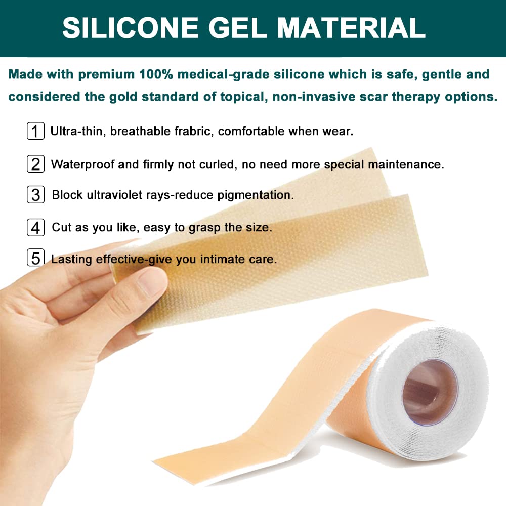 Silicone Scar Sheets, 1.6”x 120” Long Tape Roll, Reusable, Medical Grade Silicone Scar Removal S