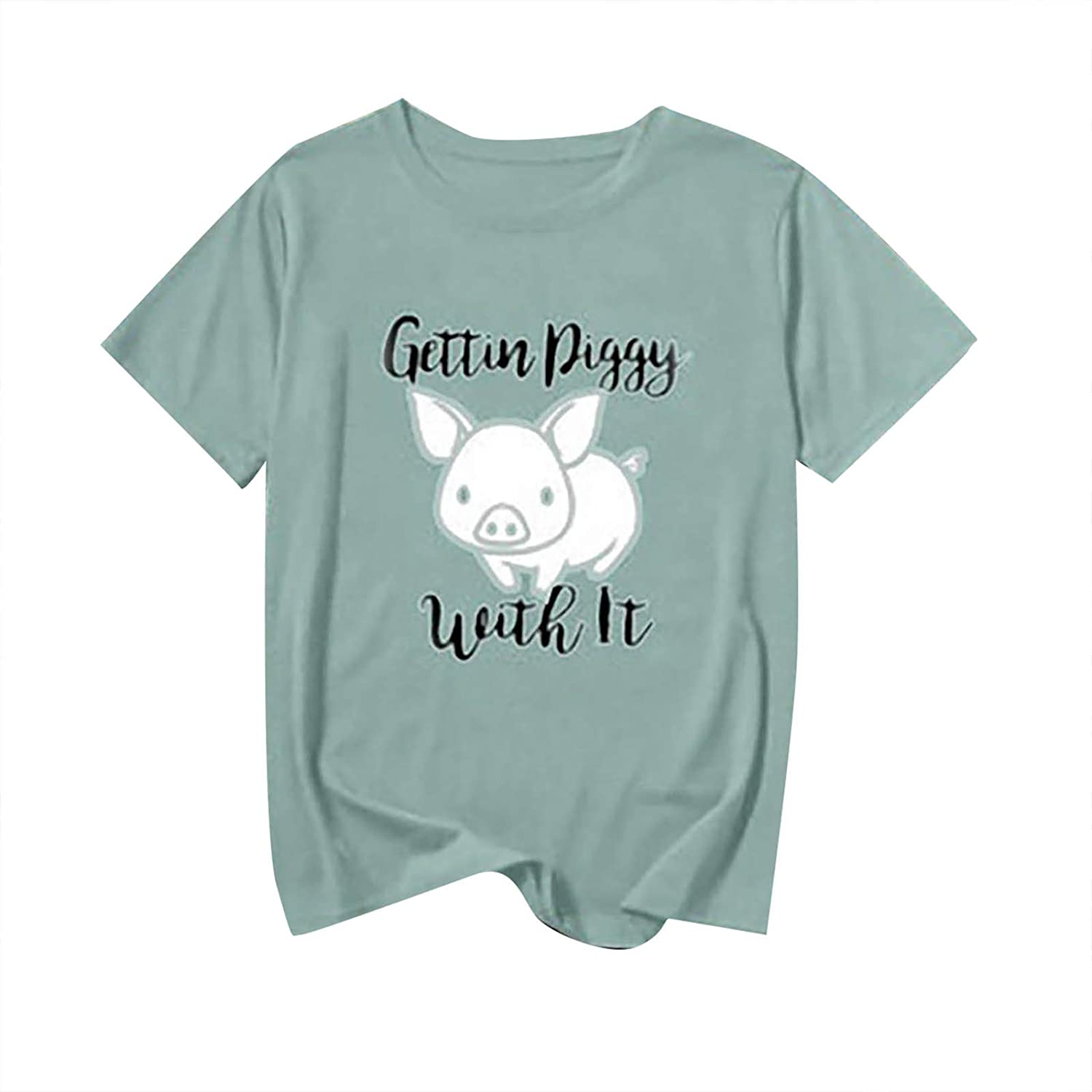 Dosoop Getting Piggy with It Piglets Pig Shirt Funny Letter Printed Lovers Birthday Short Sleeve T-S