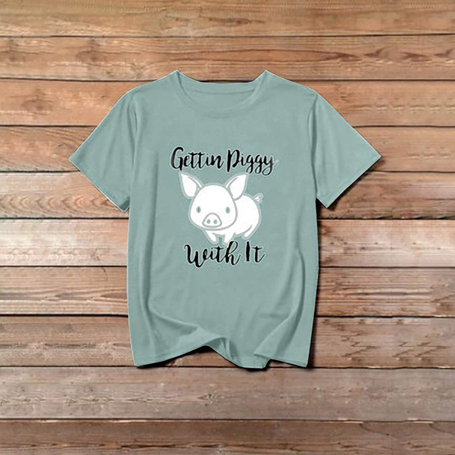 Dosoop Getting Piggy with It Piglets Pig Shirt Funny Letter Printed Lovers Birthday Short Sleeve T-S