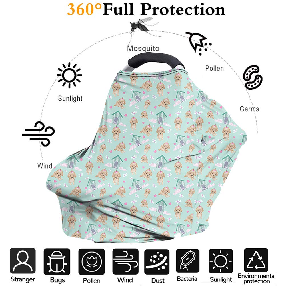JEOCODY Pocket Denum Pug Dog Pattern Multifunctional Baby Breastfeeding Cover Car Seat Cover Canopy