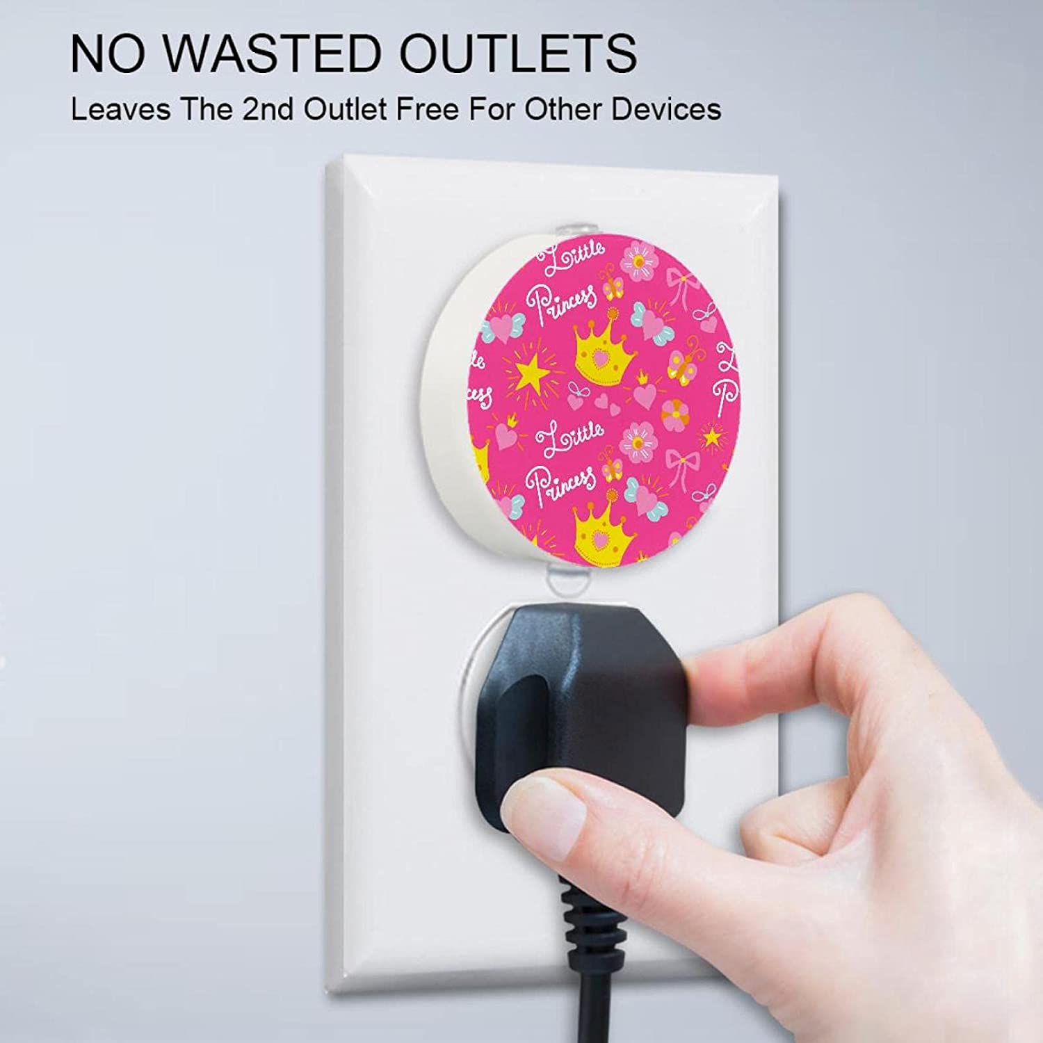 Pink Yellow Crown Flowers Little Princess Light Lamp Plug into Wall Light Sensor Suitable for Kid Ro