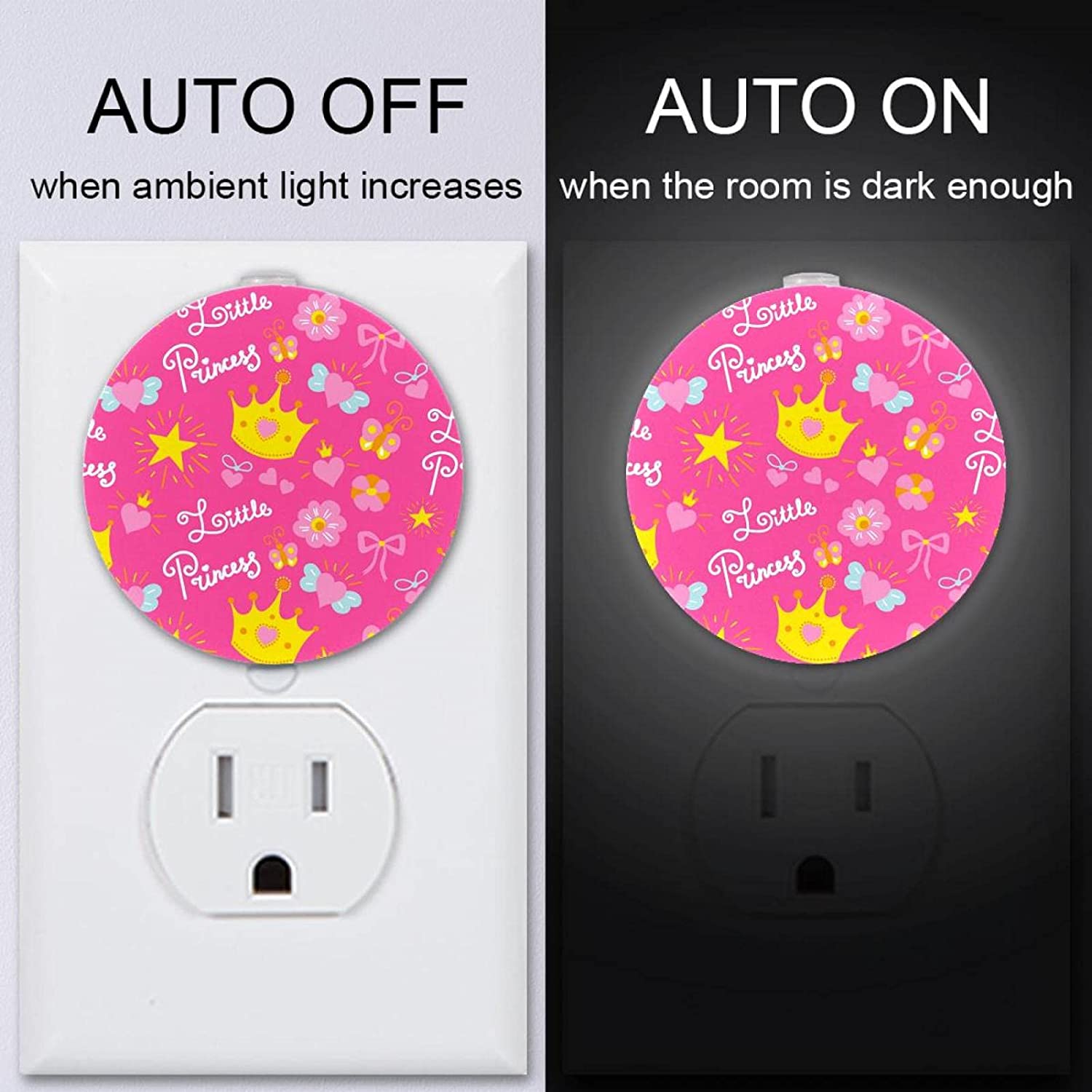 Pink Yellow Crown Flowers Little Princess Light Lamp Plug into Wall Light Sensor Suitable for Kid Ro