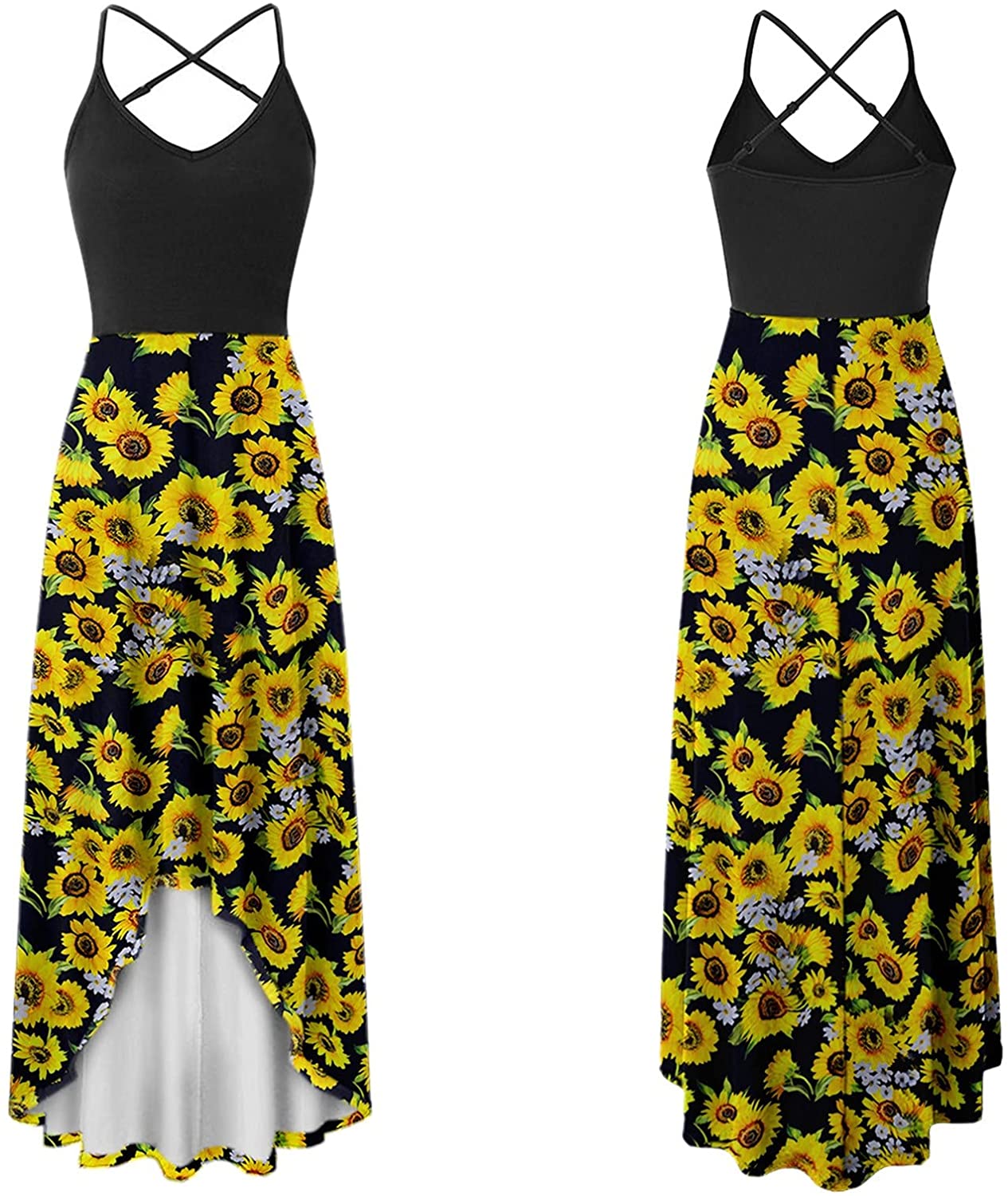 WYTong Women Sexy V-Neck Elegant Party Dress Irregular Hem Prints Long Party Dress Spaghetti Strap D