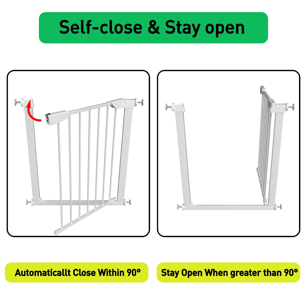 ALLAIBB Walk Through Baby Gate Auto Close Tension White Metal Child Pet Safety Gates with Pressure M