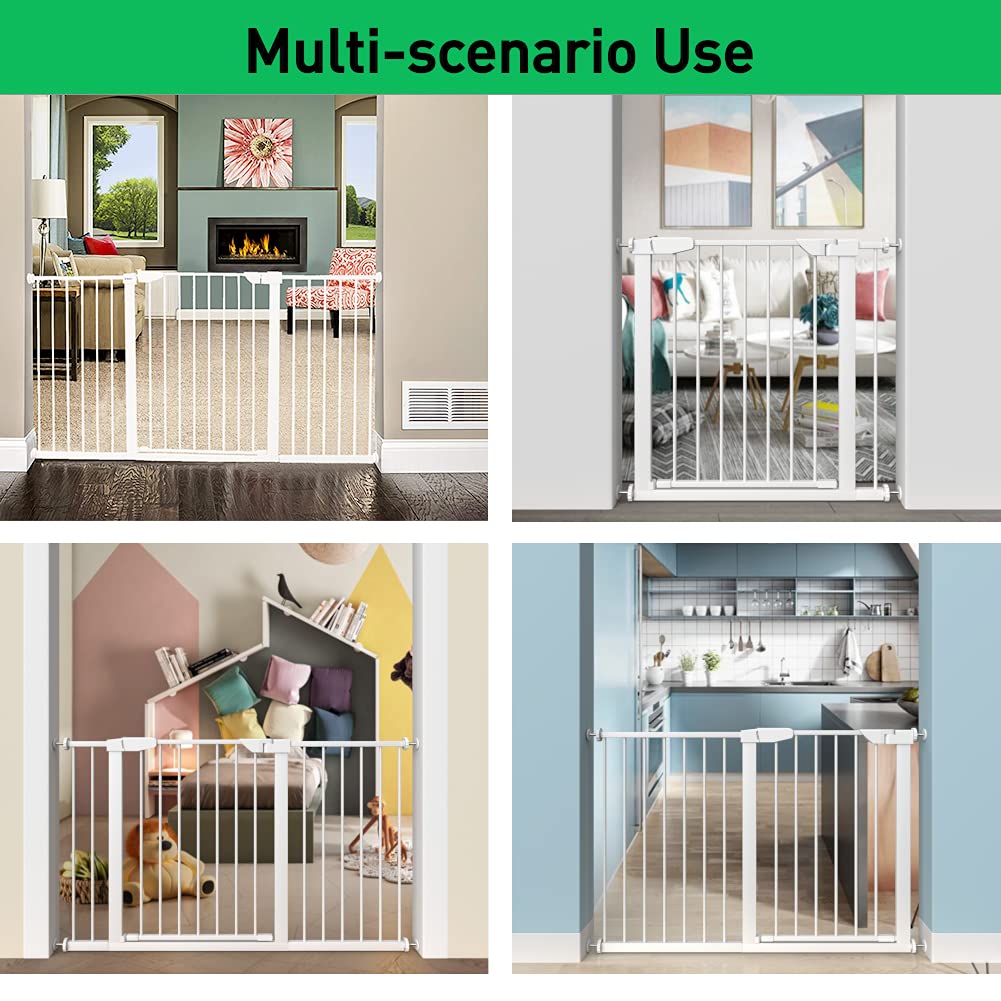ALLAIBB Walk Through Baby Gate Auto Close Tension White Metal Child Pet Safety Gates with Pressure M