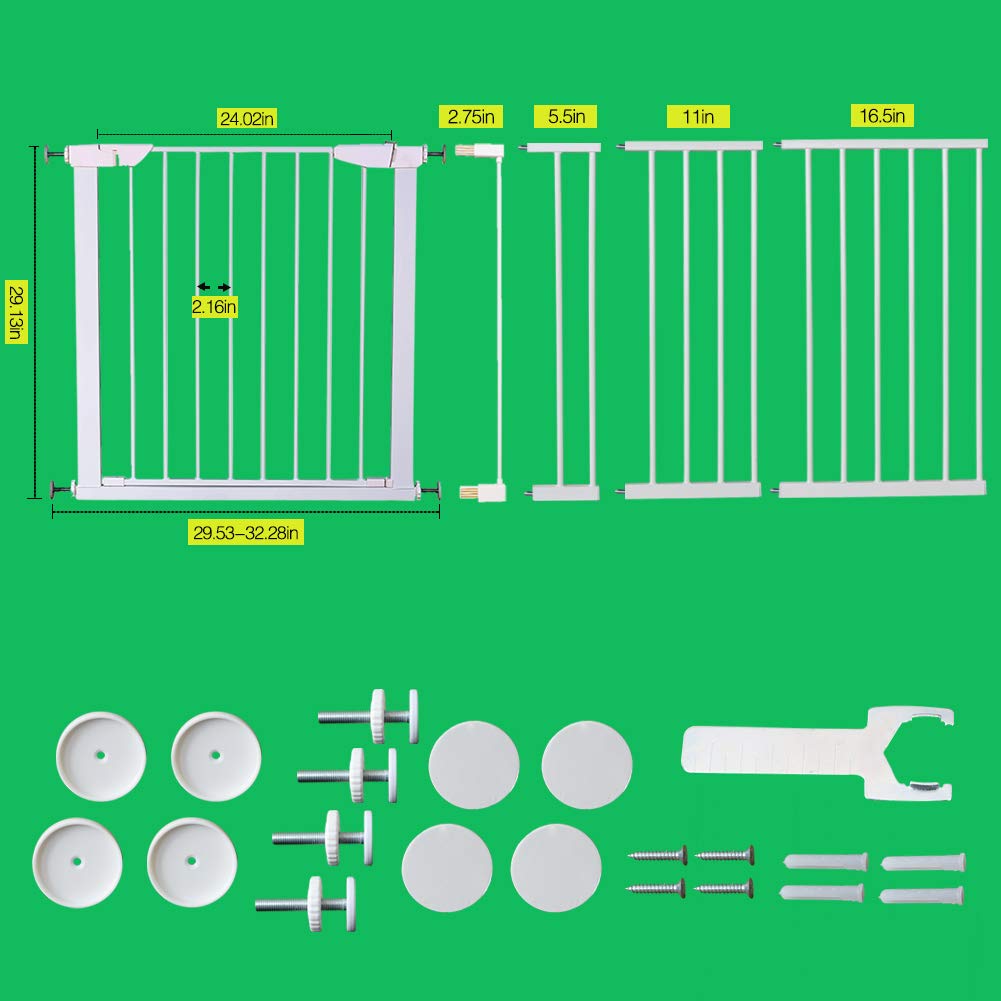 ALLAIBB Walk Through Baby Gate Auto Close Tension White Metal Child Pet Safety Gates with Pressure M