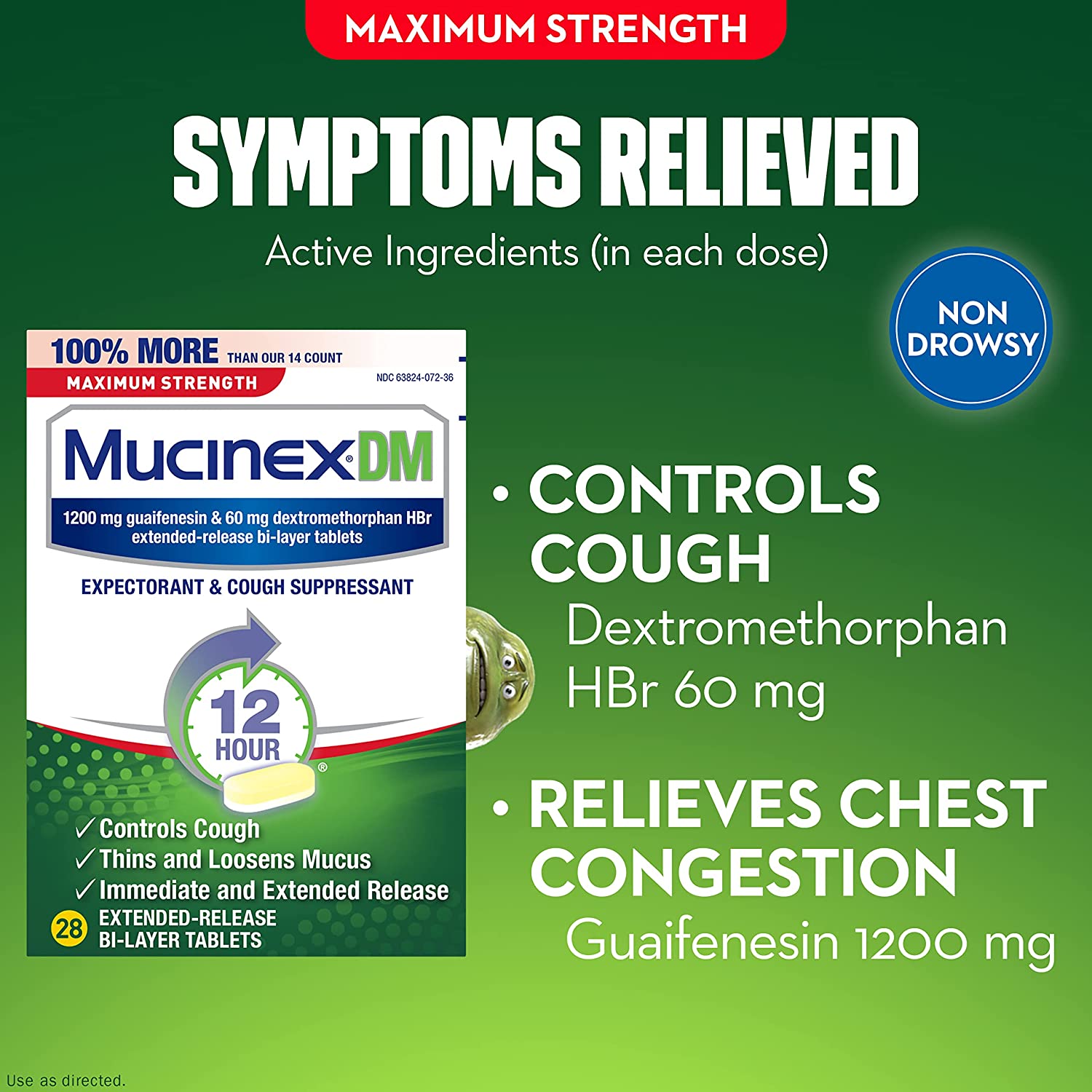 Mucinex DM Maximum Strength 12-Hour Expectorant and Cough Suppressant Tablets, 28 Count
