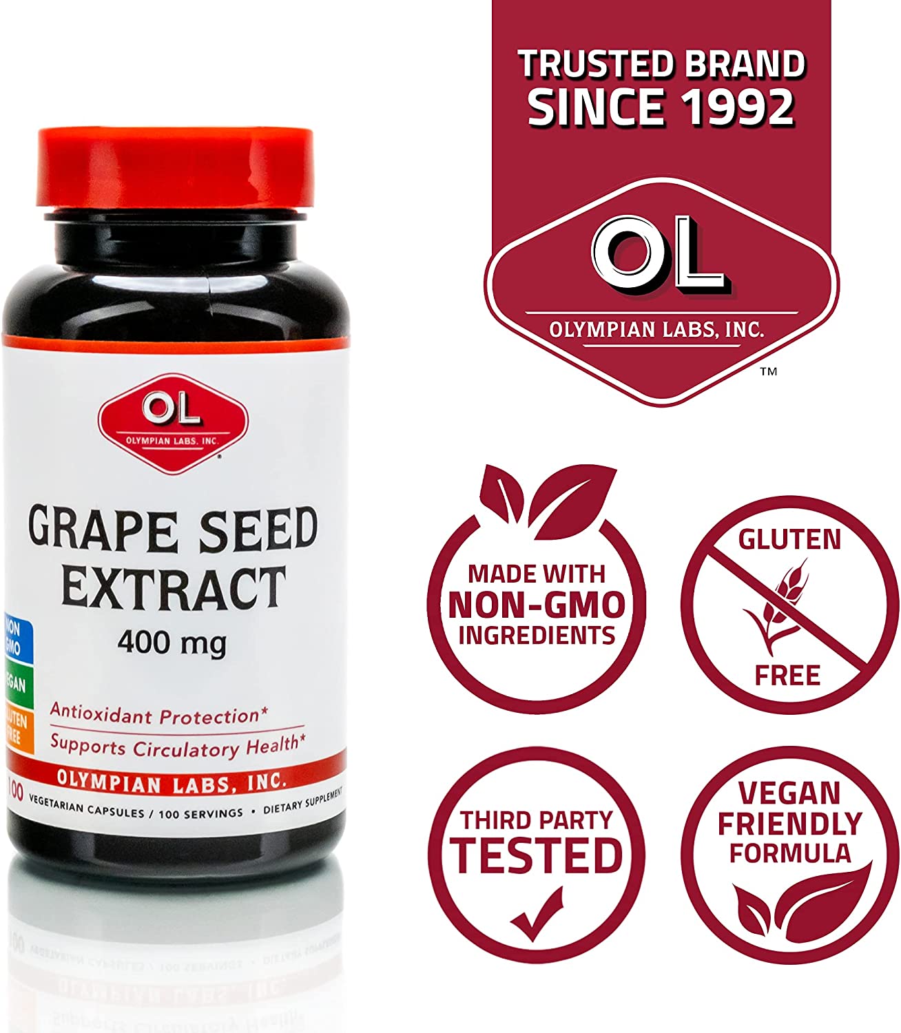 Olympian Labs Grape Seed Extract 400mg Vegan Capsules | Supports Heart & Immune Health, Antioxidant