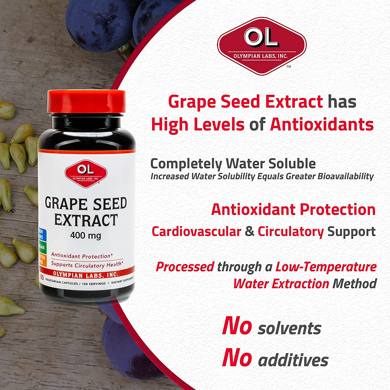 Olympian Labs Grape Seed Extract 400mg Vegan Capsules | Supports Heart & Immune Health, Antioxidant