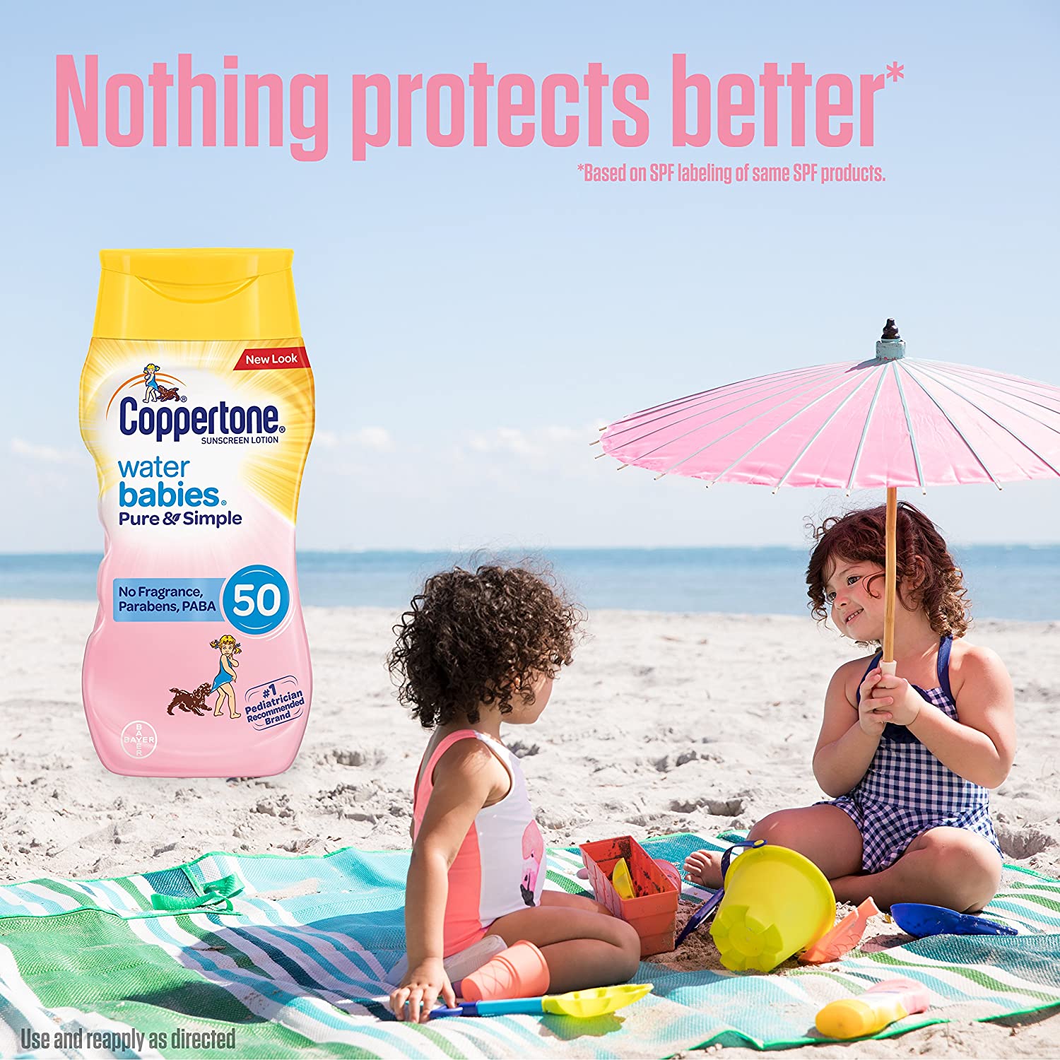 Coppertone Waterbabies Fragrance Free SPF 50 Sunscreen Lotion, Tear Free, Water Resistant, #1 Pediat