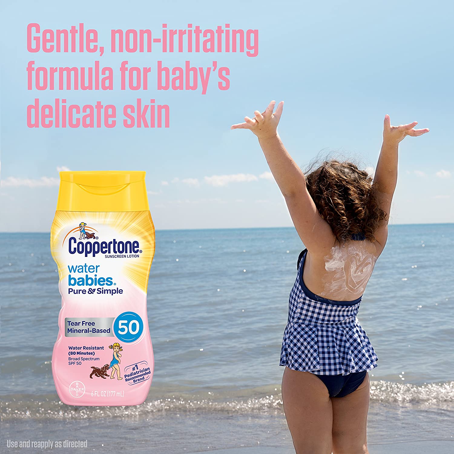 Coppertone Waterbabies Fragrance Free SPF 50 Sunscreen Lotion, Tear Free, Water Resistant, #1 Pediat