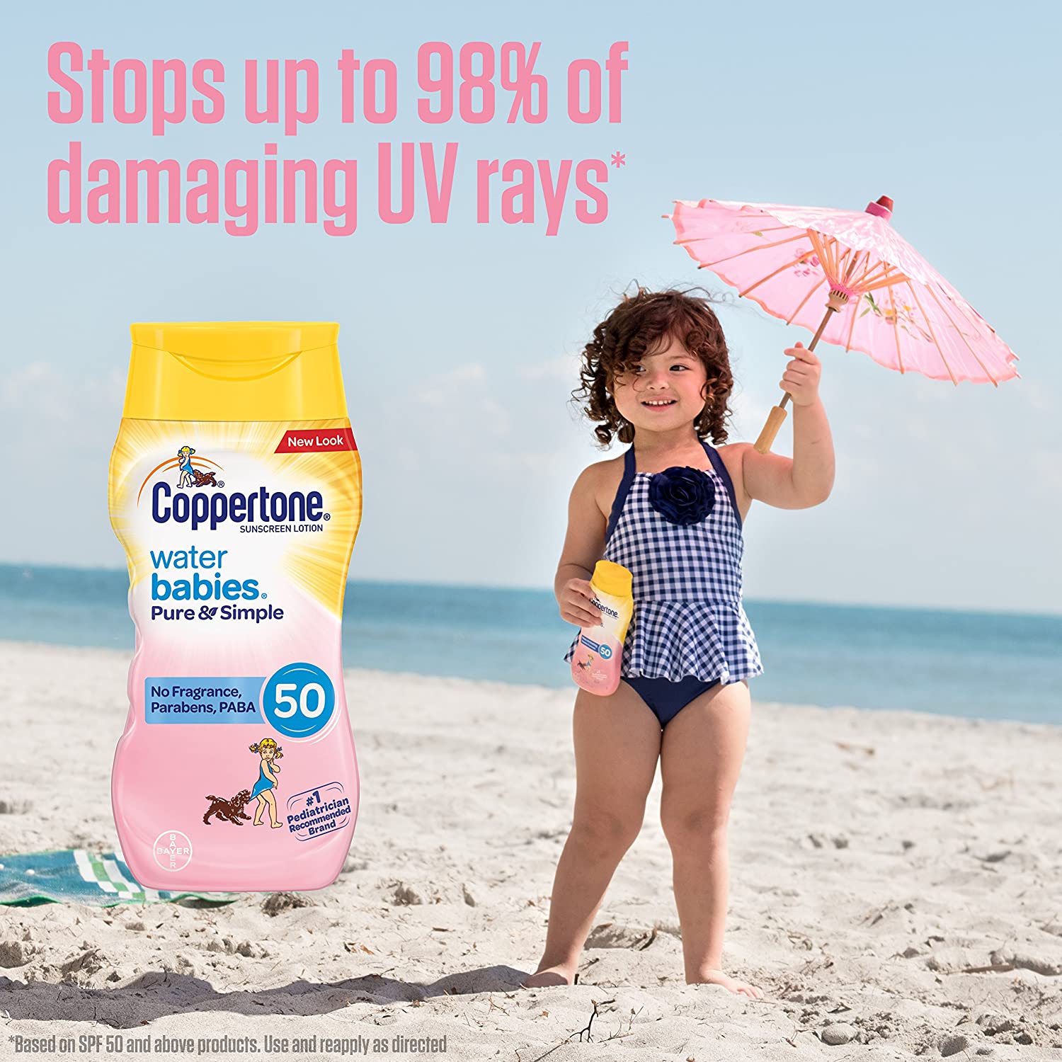 Coppertone Waterbabies Fragrance Free SPF 50 Sunscreen Lotion, Tear Free, Water Resistant, #1 Pediat
