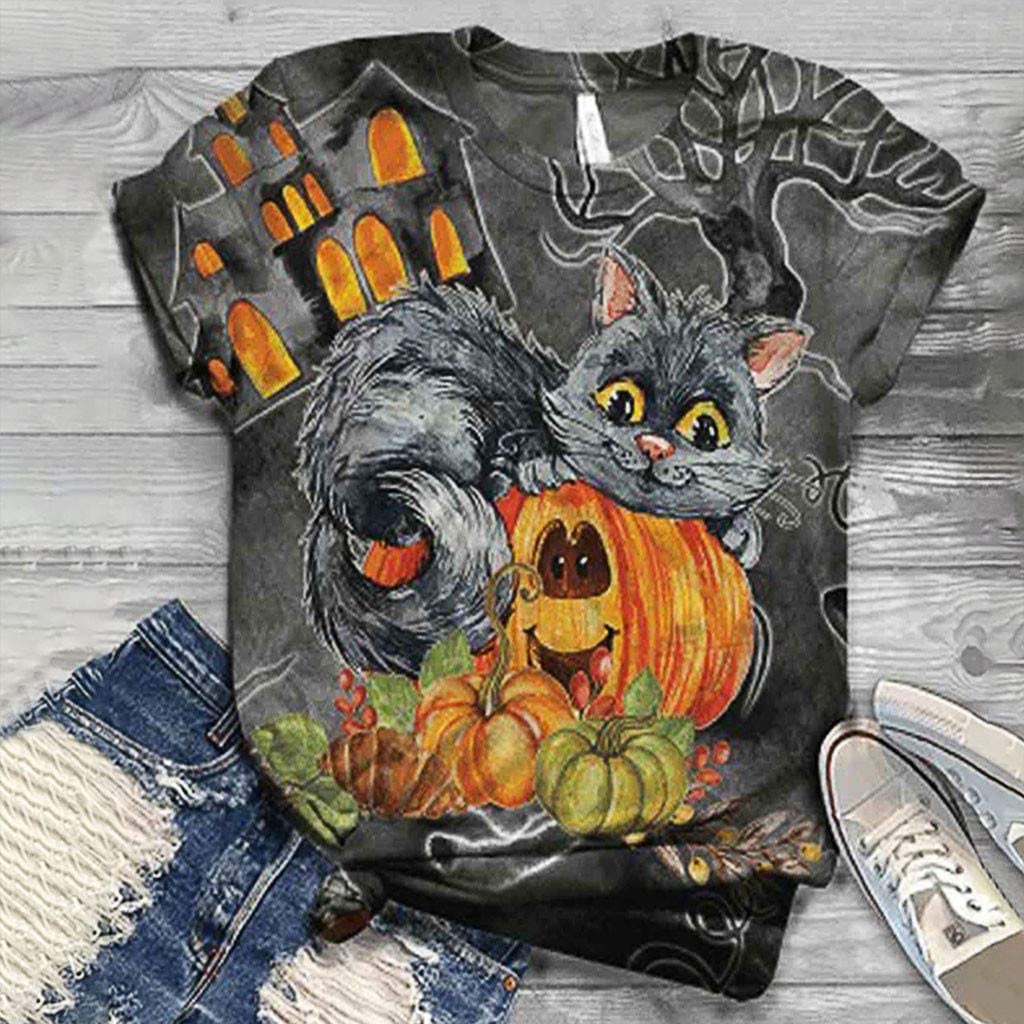 Dosoop Unique Casual Tee Shirts 3D Animal Printed Women Crewneck Tops Novelty T-Shirt Loose Plus Siz