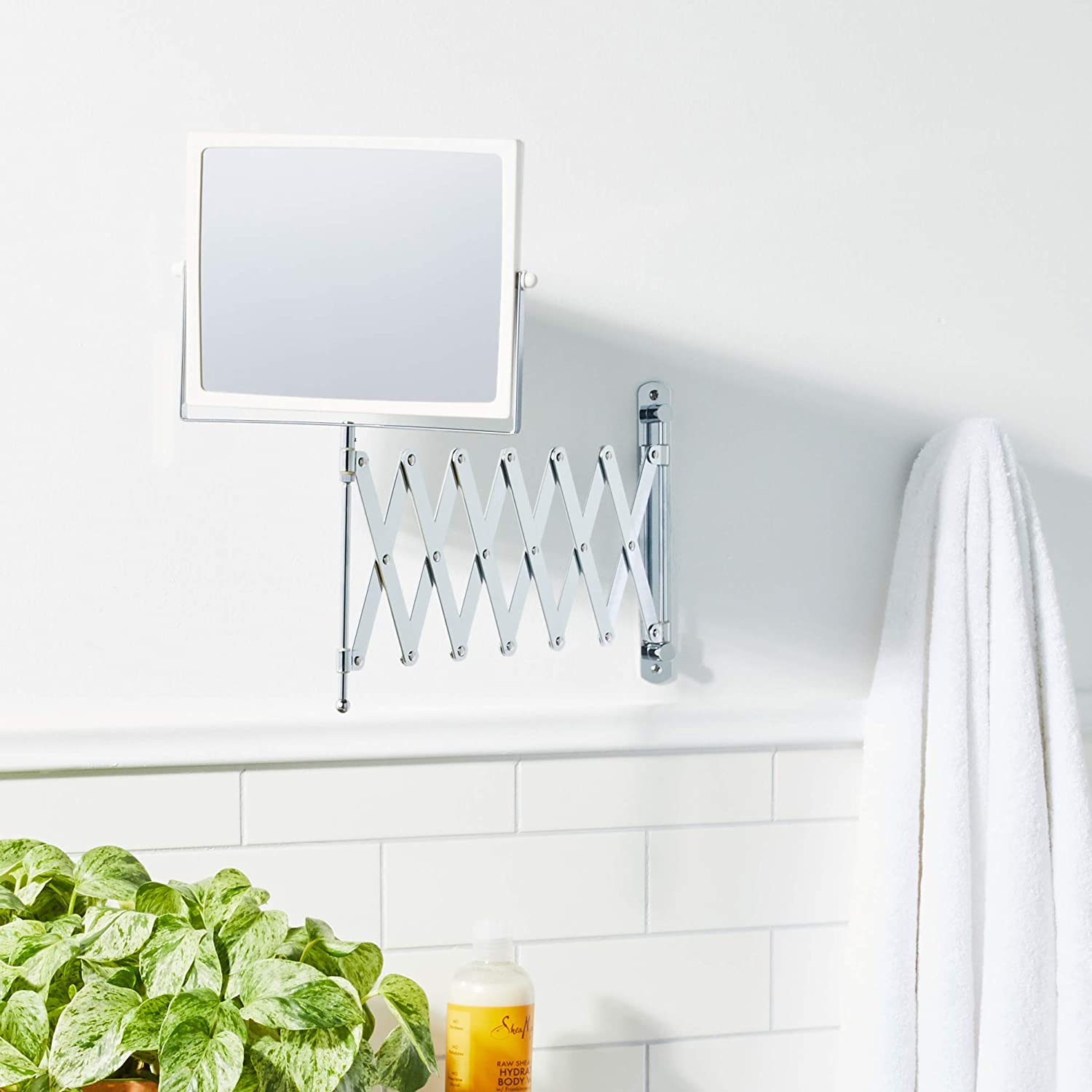 Jerdon J2020C 8.3-Inch Two-Sided Swivel Wall Mount Mirror with 5x Magnification, 30-Inch Extension, 