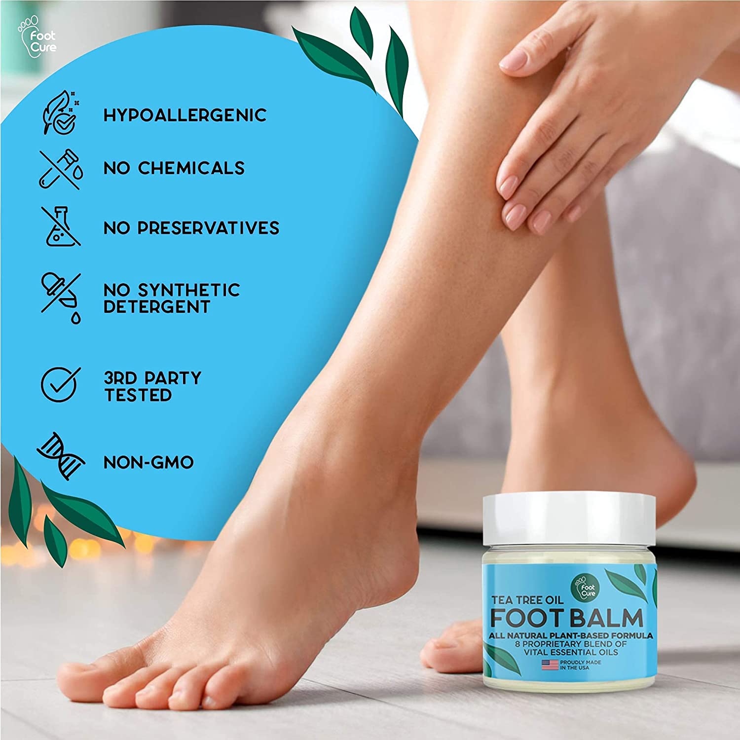 Tea Tree Oil Foot Balm, 100% All Natural Moisturizing Fast Acting Cream For Dry Feet & Cracked Heels