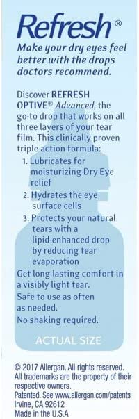 Refresh Optive Advanced Lubricant Eye Drops - 0.66 oz, (3 X Twin Packs)