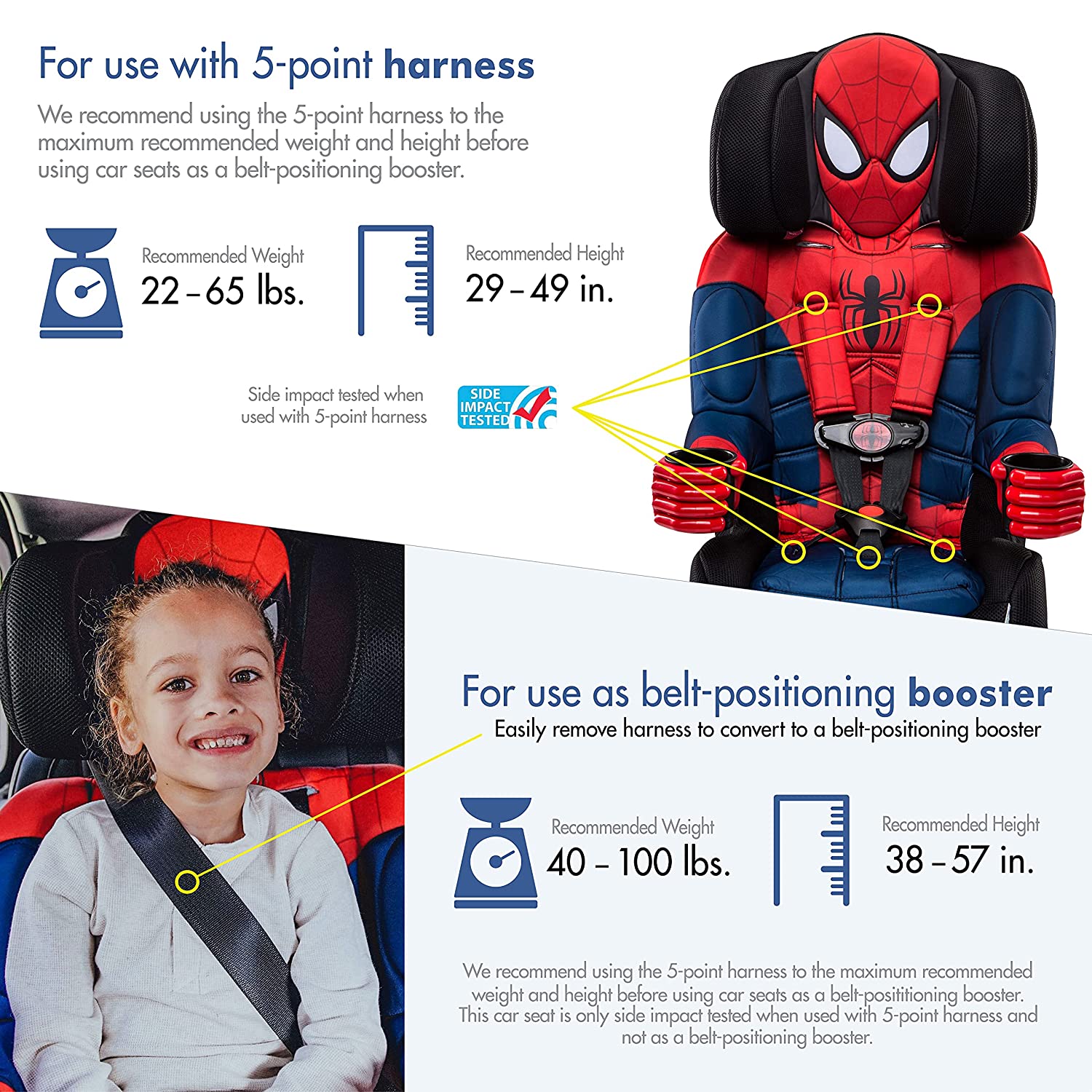 KidsEmbrace 2in1 Harness Booster Car Seat, Marvel SpiderMan , Black