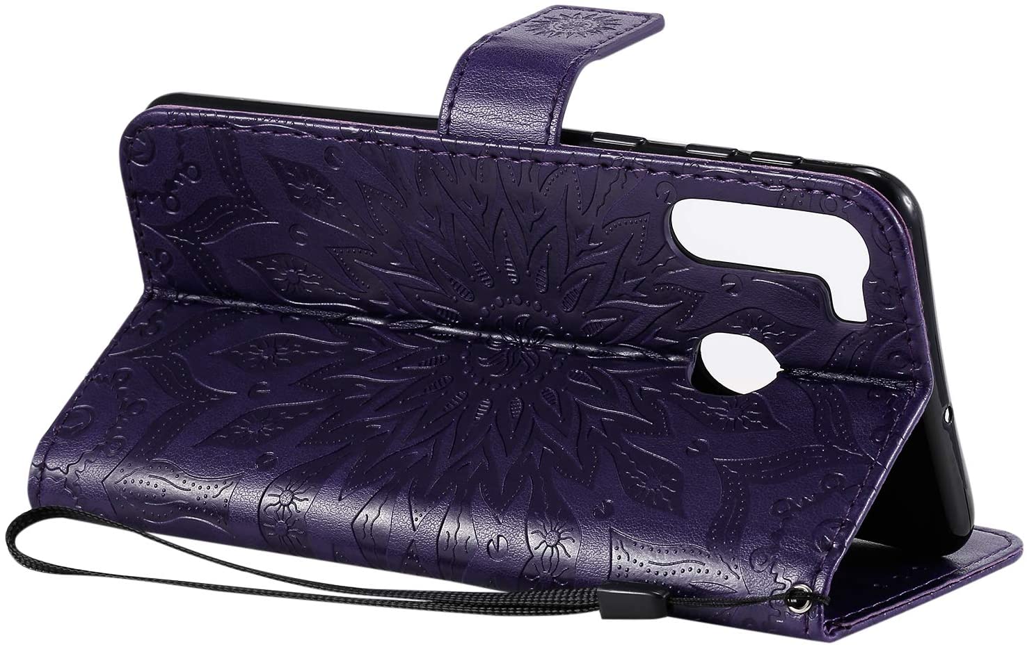 Cfrau Kickstand Wallet Case with Black Stylus for Samsung Galaxy A21,Retro Mandala Sunflower PU Leat