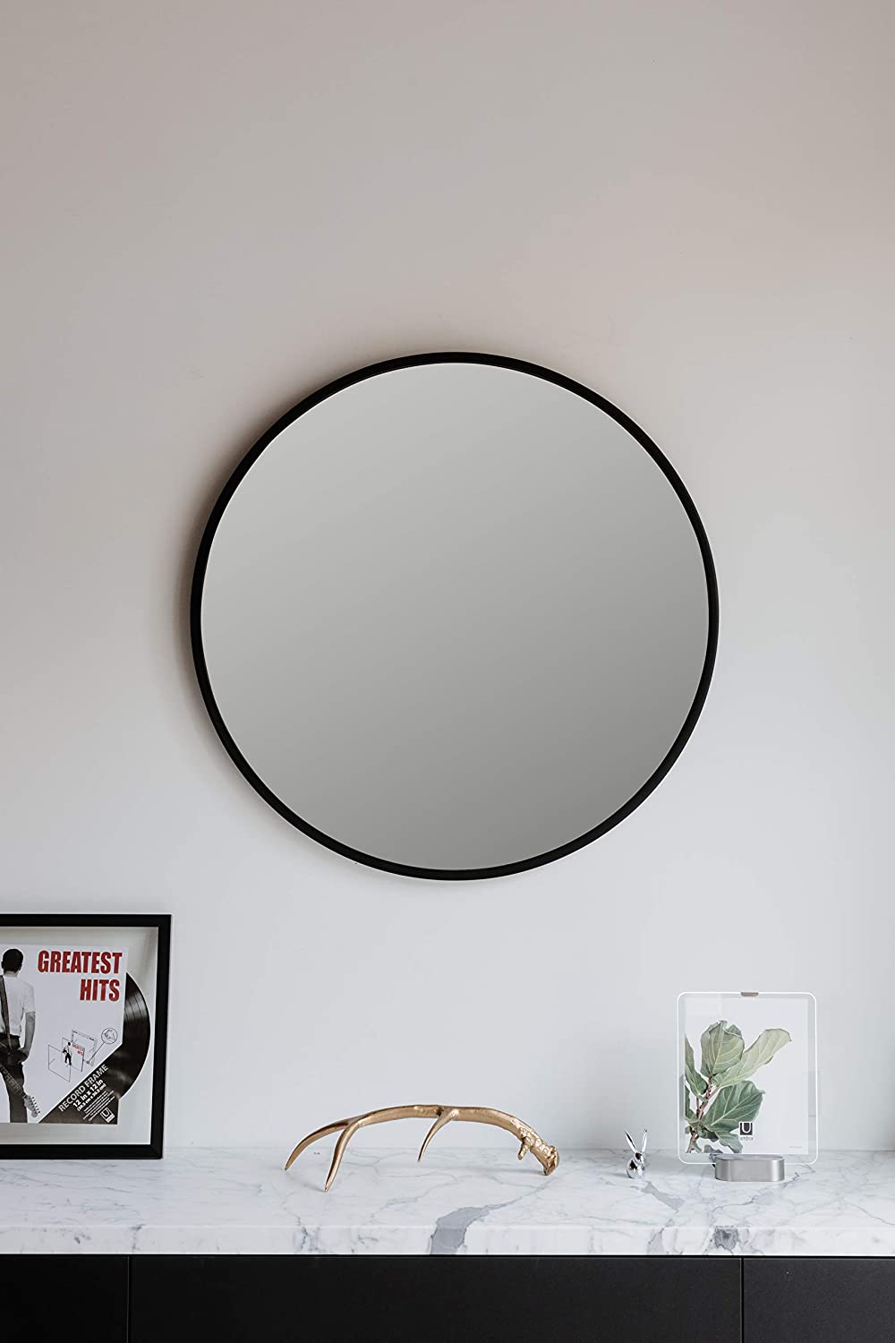 Umbra Hub 37” Round Wall Mirror with Rubber Frame, Modern Decor for Entryways, Washrooms, Living R